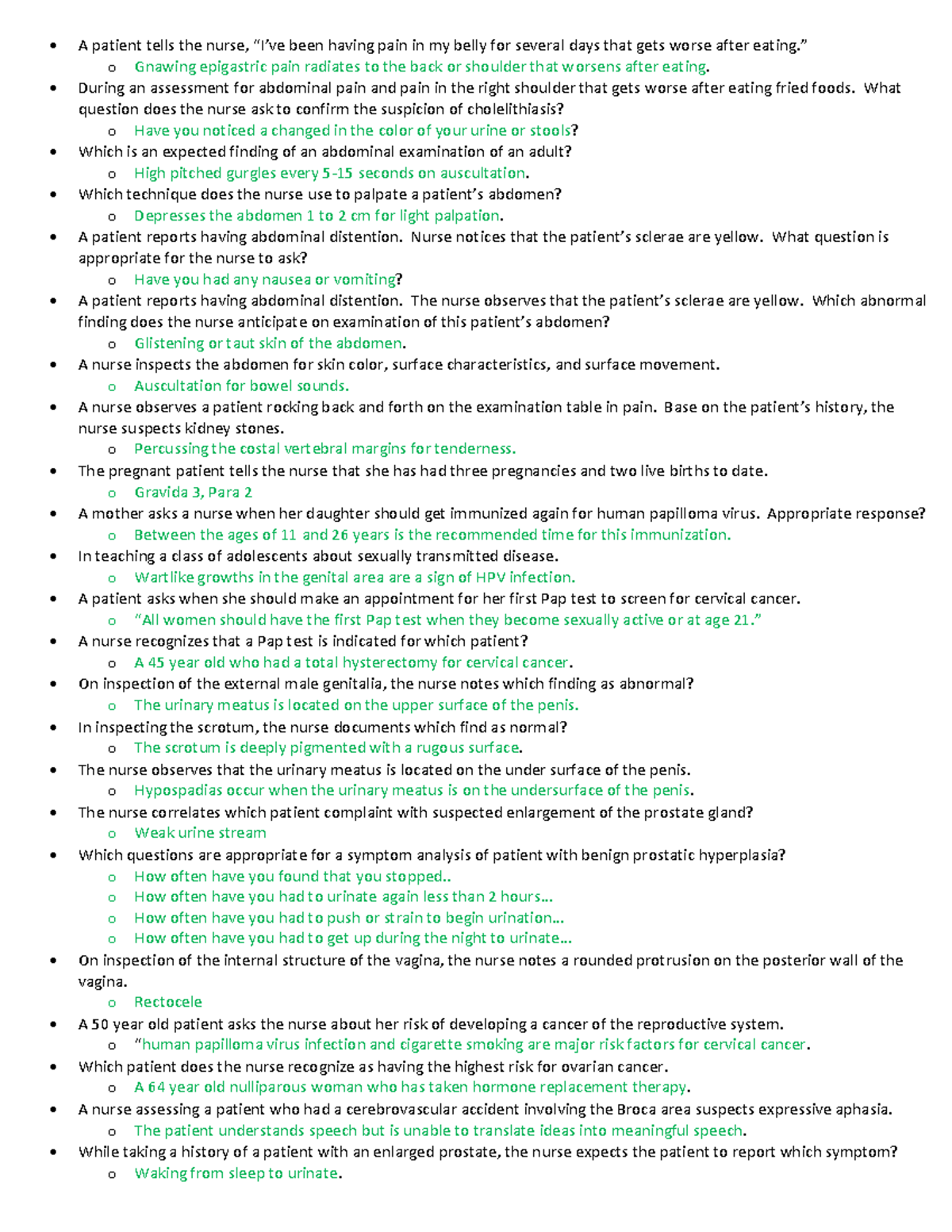 HA Exam Study Guide 3: Key Concepts for Patient Assessment and Nursing ...
