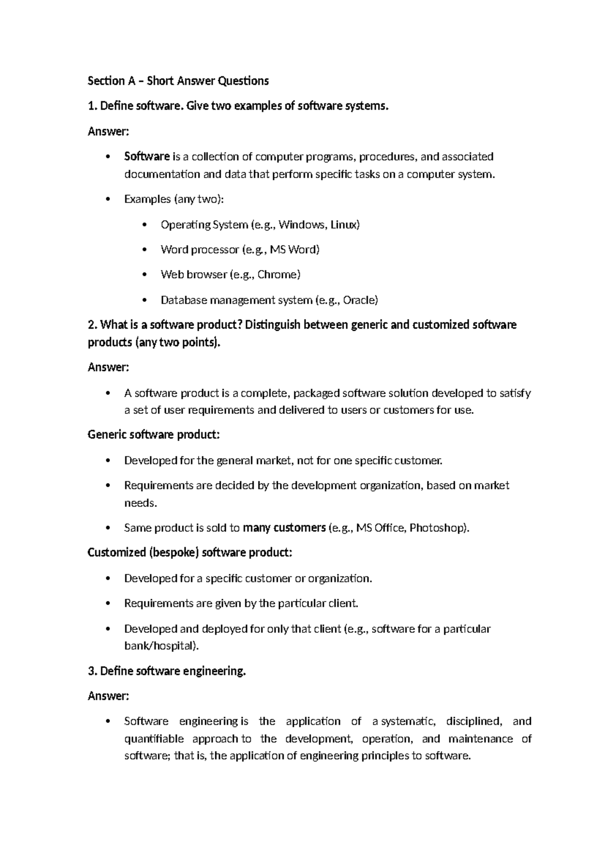 Class Test 1 Answers - Software Engineering Concepts - Studocu