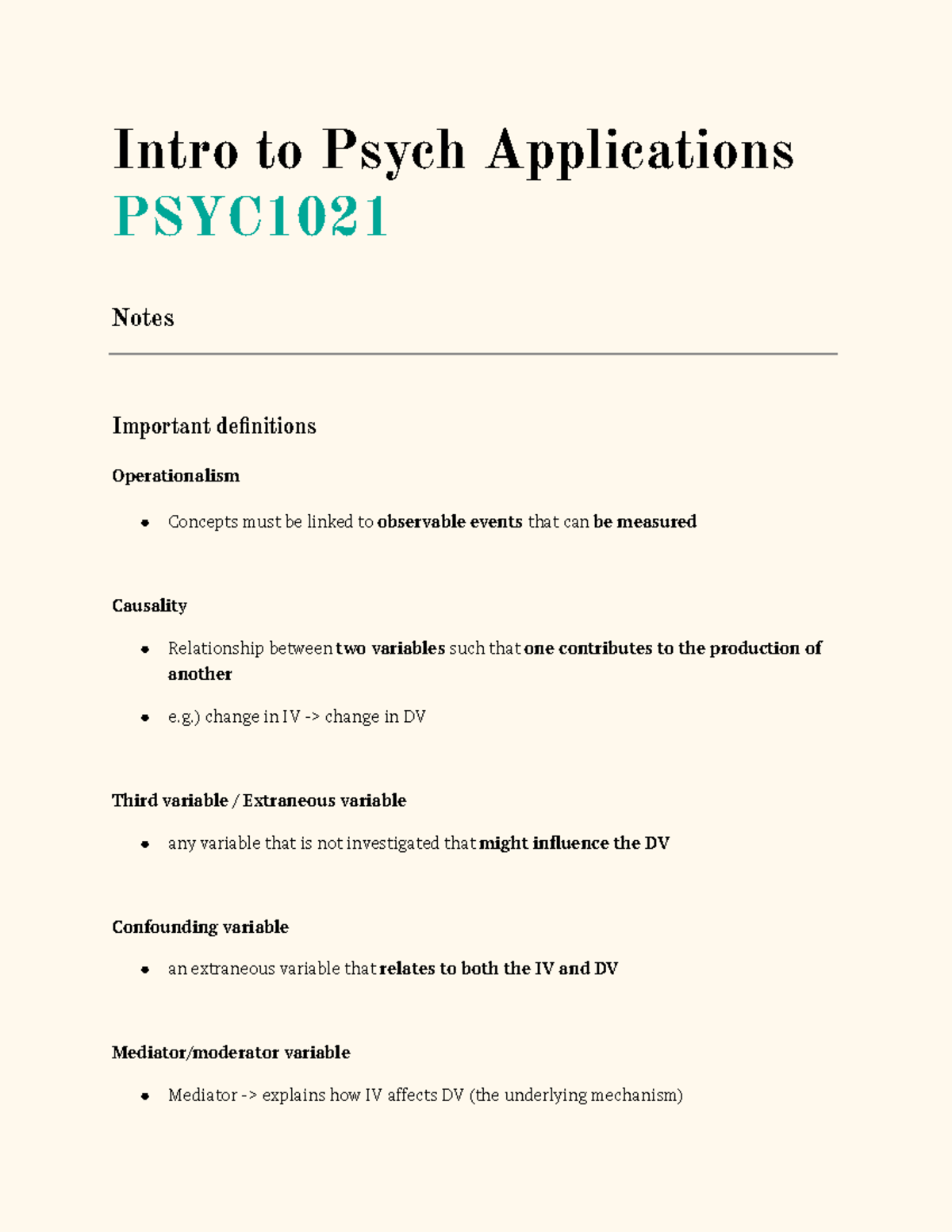 PSYC1021 Key Concepts and Theories in Psychology Notes - Studocu