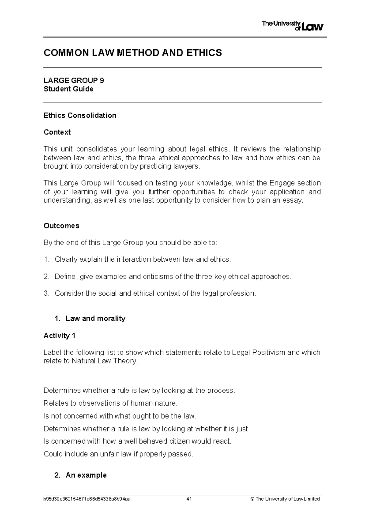 Common Law & Ethics LG 9 - Lecture Notes for Large Group 9 - Studocu