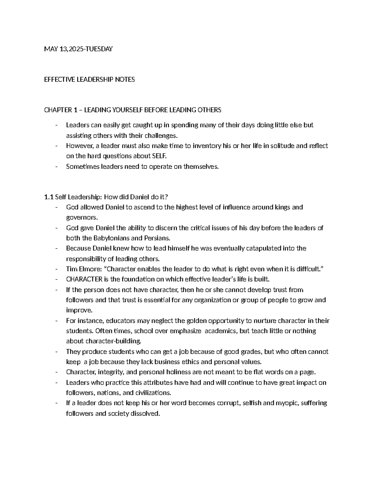 MAY 2023 EFFECTIVE LEADERSHIP NOTES CHAPTER 1: LEADING YOURSELF - Studocu