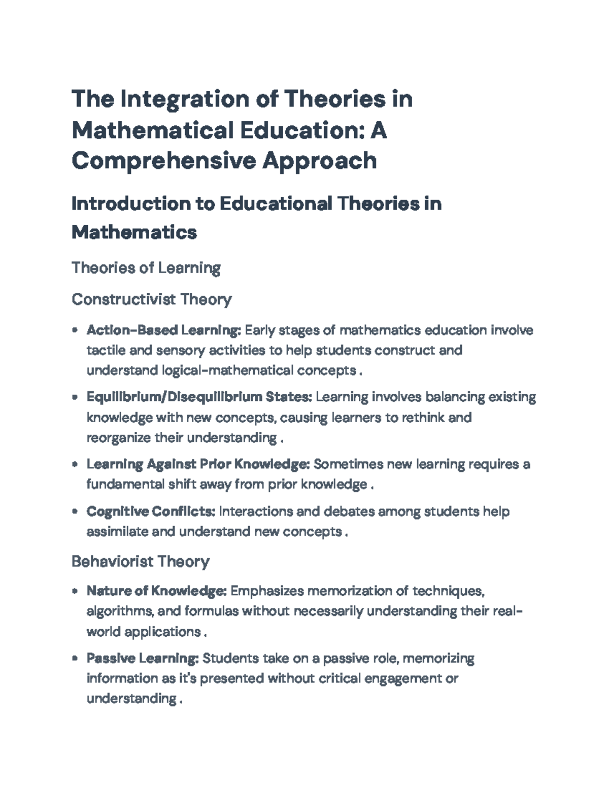Integration of Theories in Math Education: A Comprehensive Overview ...