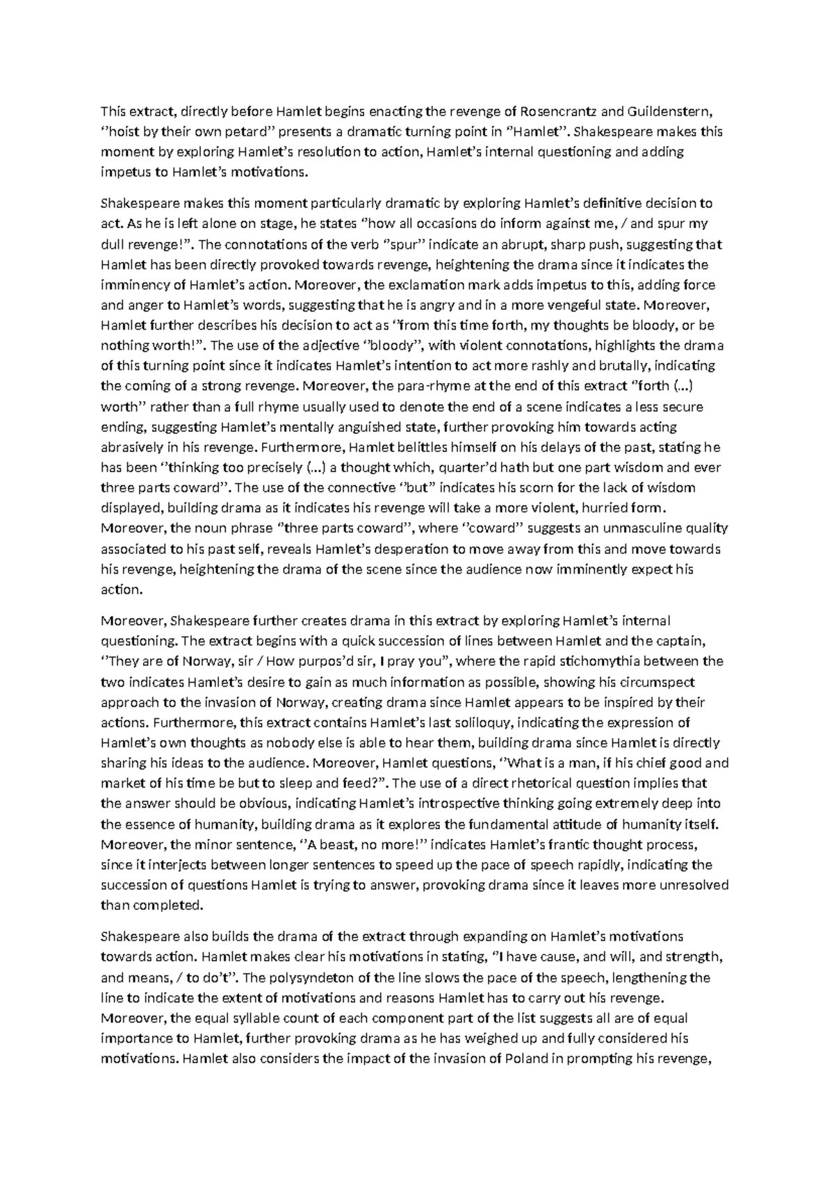 Hamlet 2A - This extract, directly before Hamlet begins enacting the ...