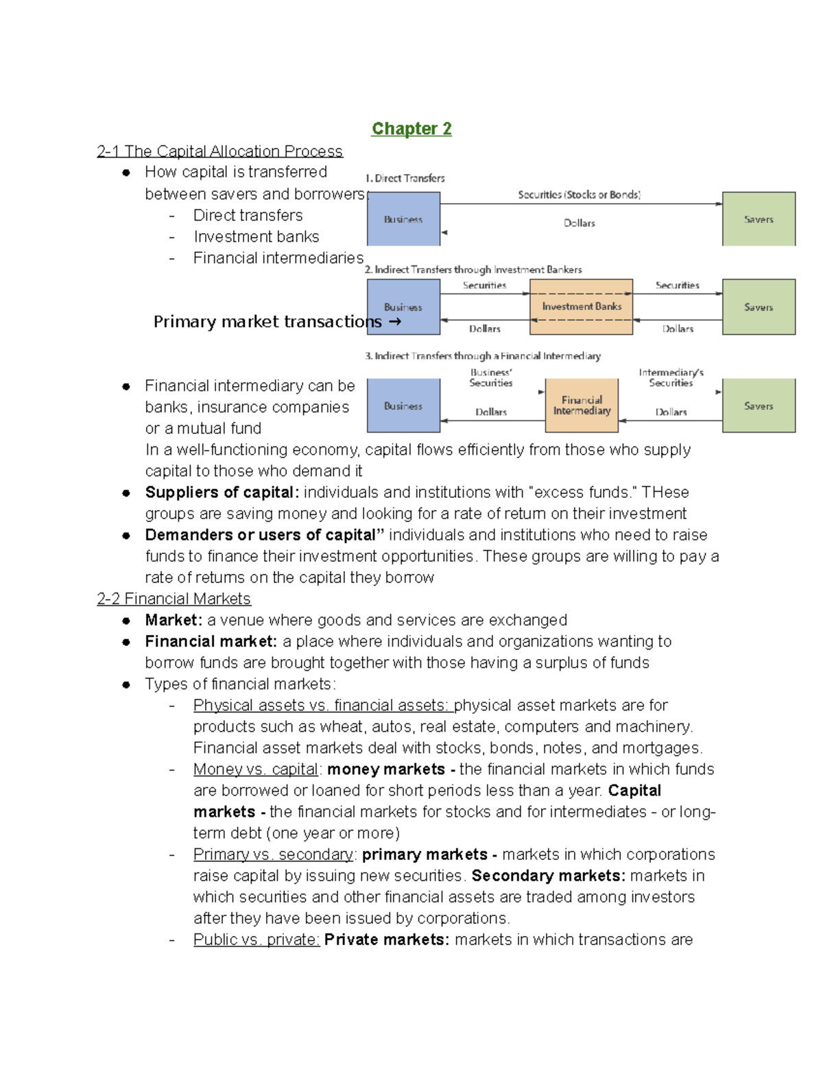 Financial Management CH 2: Capital Allocation & Financial Markets - Studocu