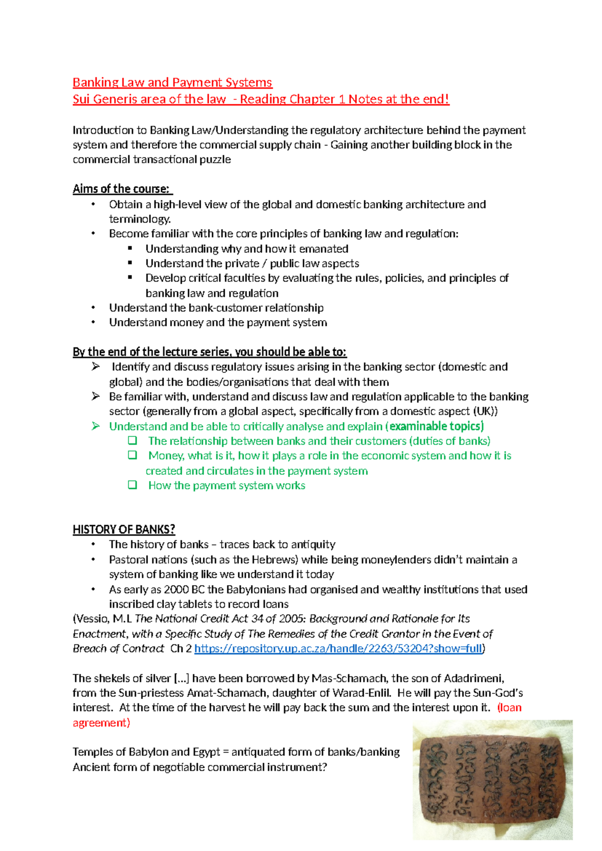 Banking Law and Payment Systems Insights: Lecture Notes Review - Studocu