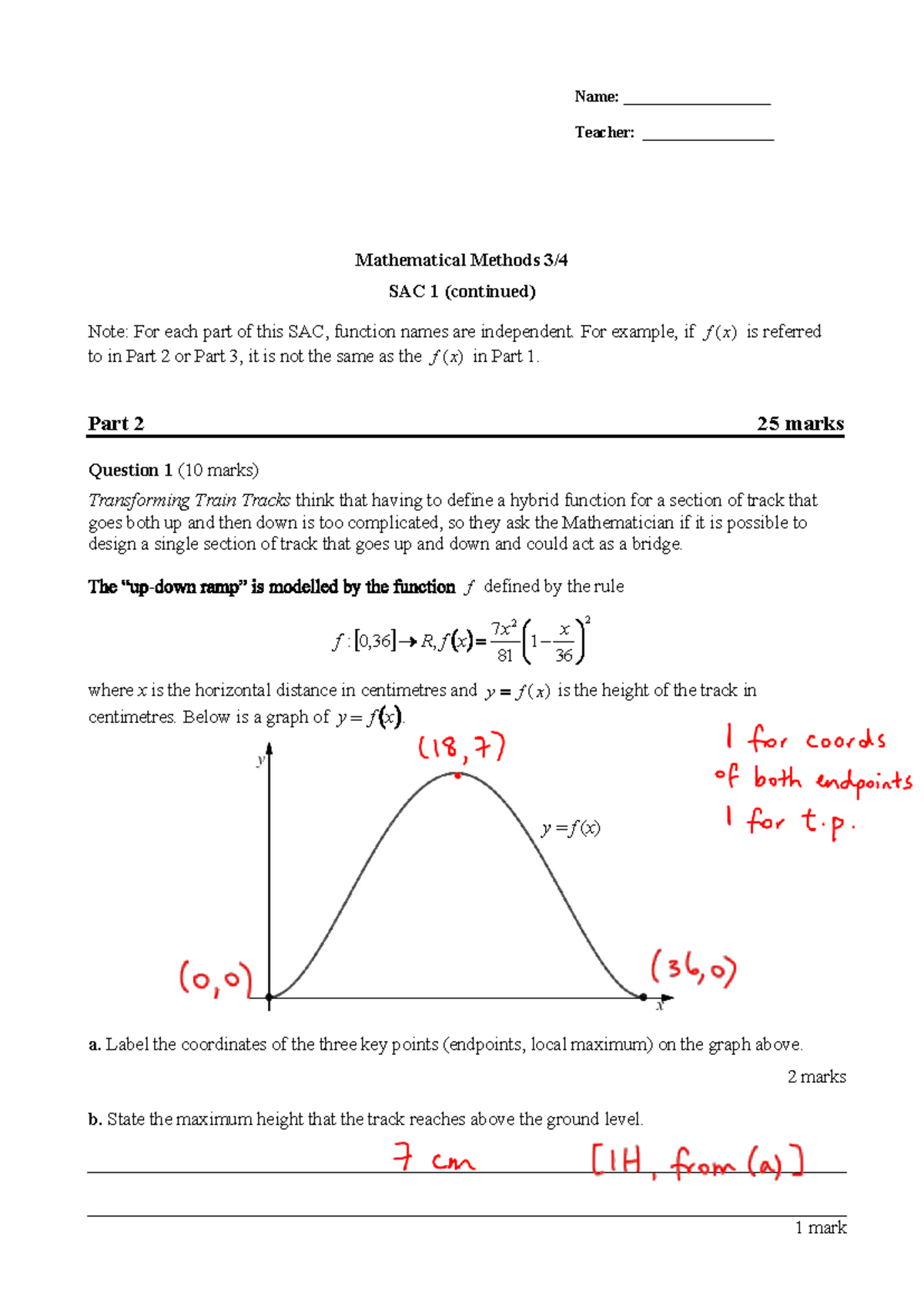Mathematical Methods CGSWH SAC 1 Practice Solutions and Analysis - Studocu