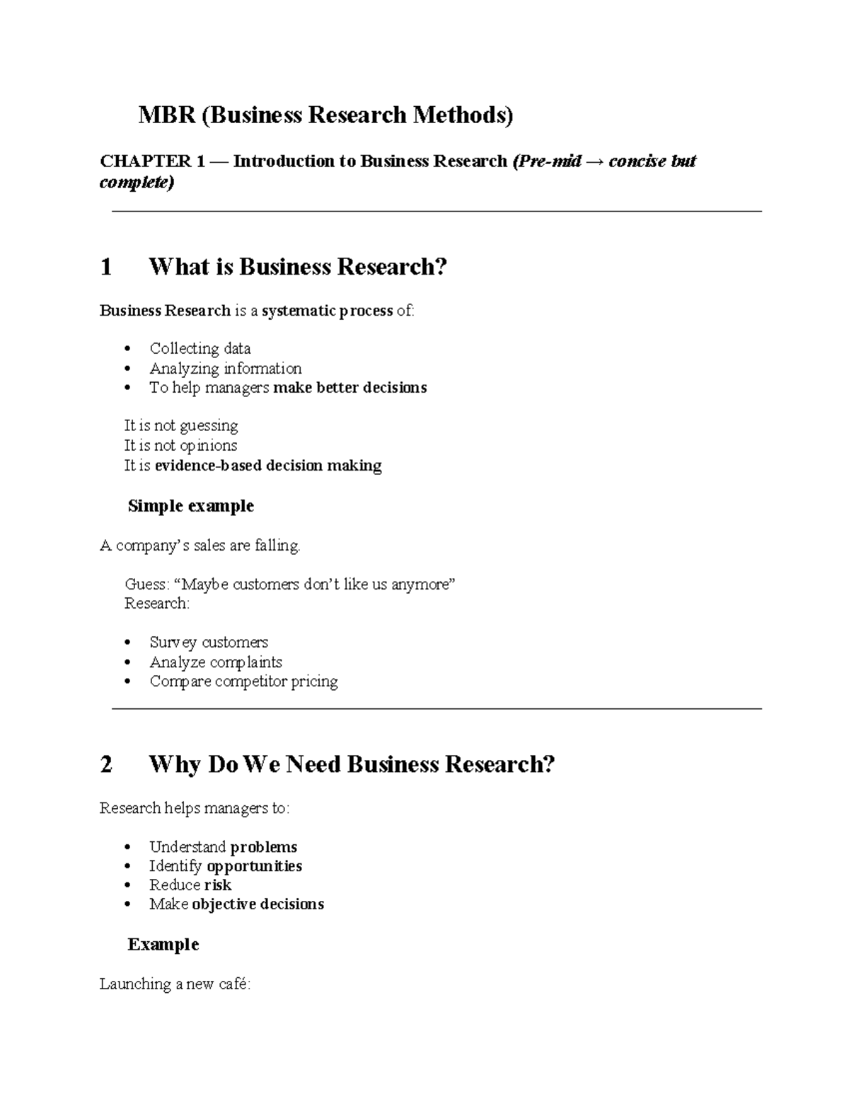 MBR (Business Research Methods) CHAPTER 1: Intro to Business Research ...