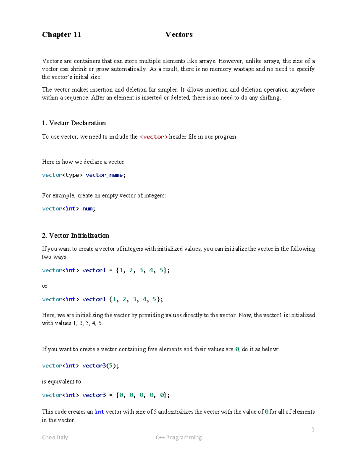 Chapter 11: Understanding Vectors in Programming - Studocu