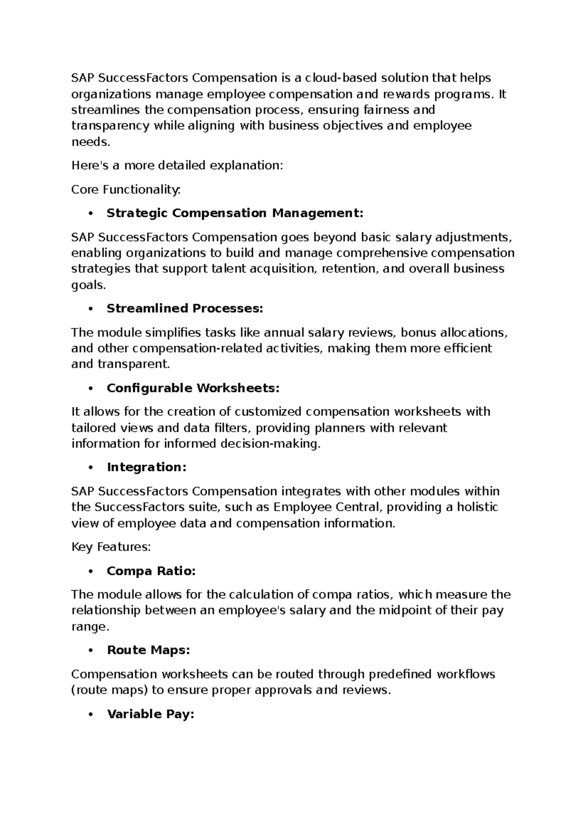 SAP SF Compensation Study Material: Key Features & Functionality - Studocu