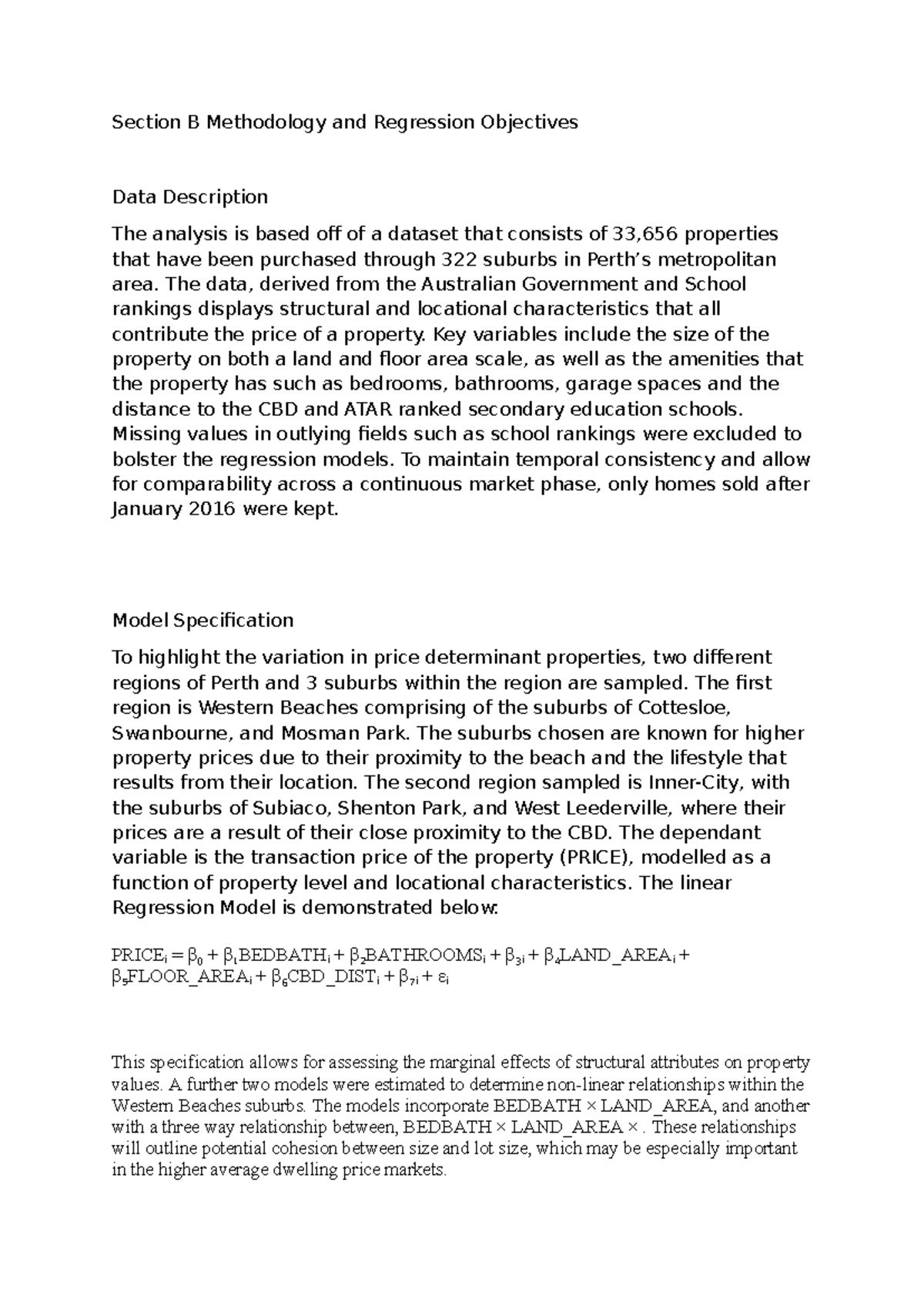 Final EFB222 Analysis of Property Price Determinants in Perth - Studocu