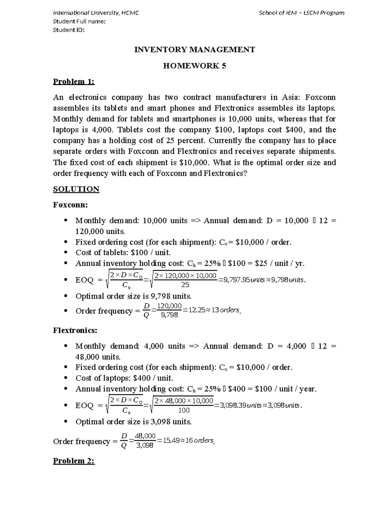 Inventory Management Homework 5: Optimal Strategies for Supply Chain ...