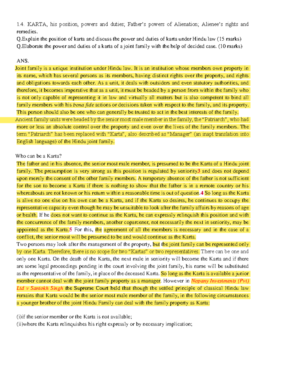 1.4. Karta: Position, Powers, and Duties Under Hindu Law - Studocu