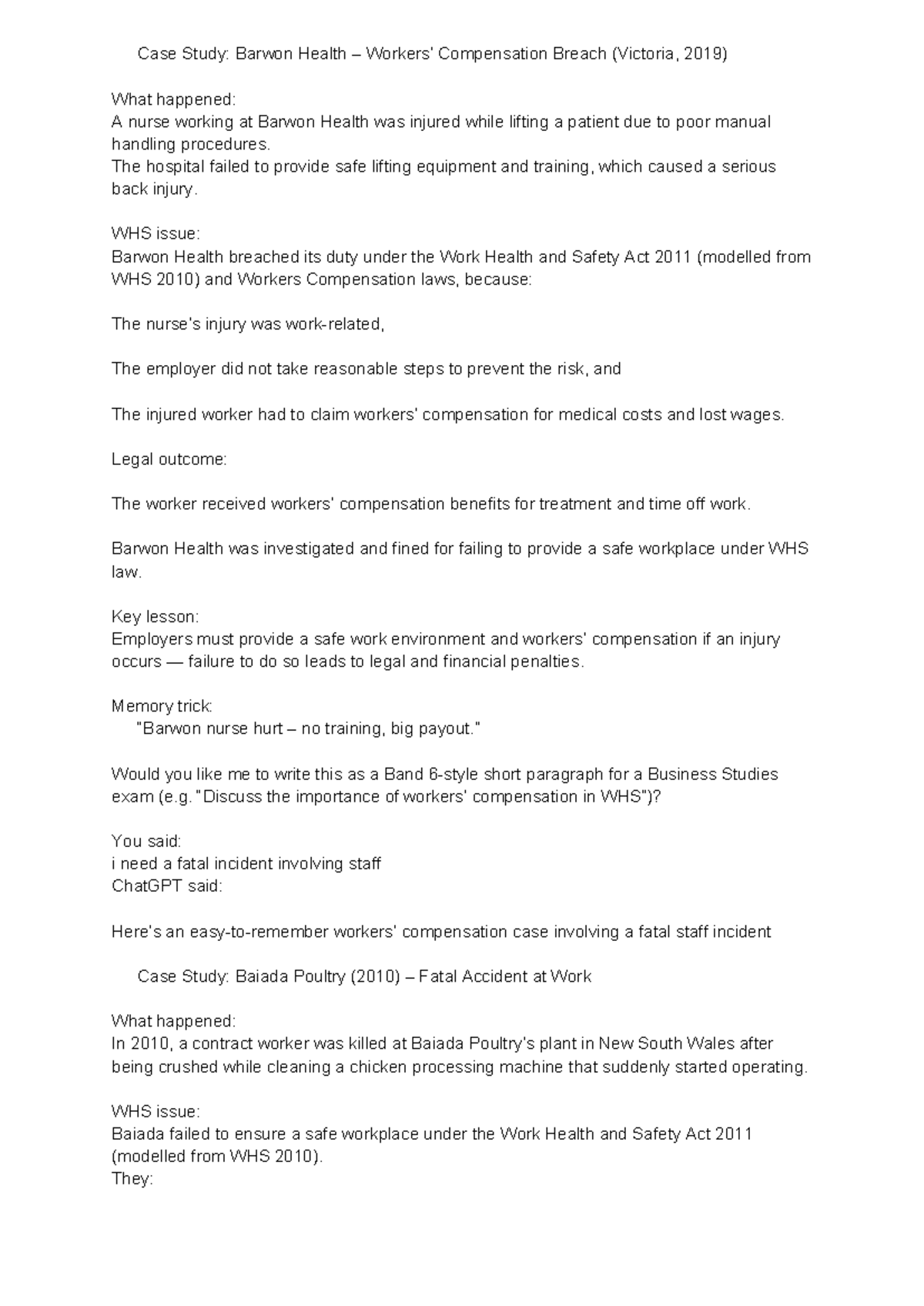 Case Study: Barwon Health Compensation Breach (WHS 2011) - Studocu