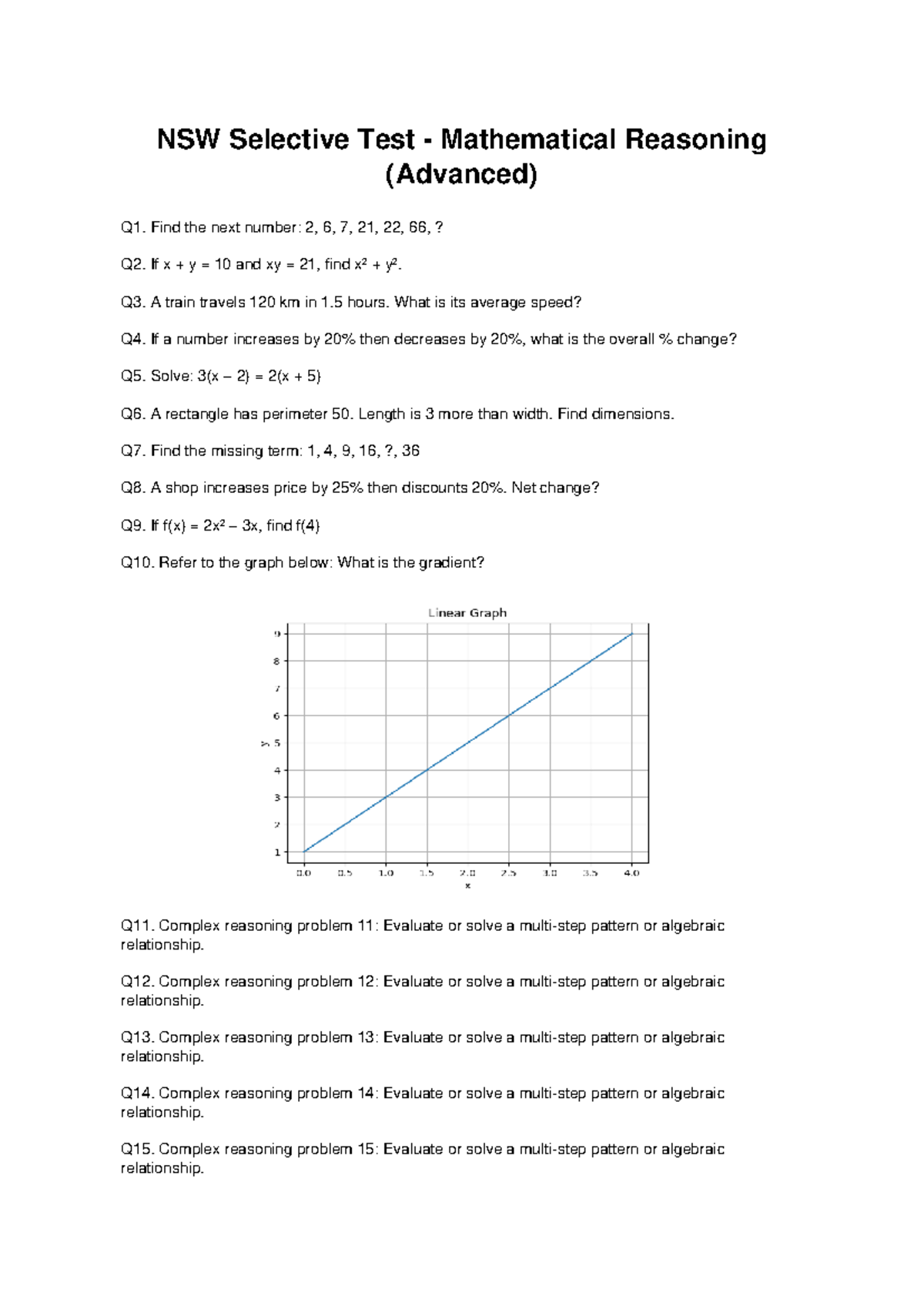NSW Selective Test Mathematical Reasoning (Advanced) Solutions - Studocu
