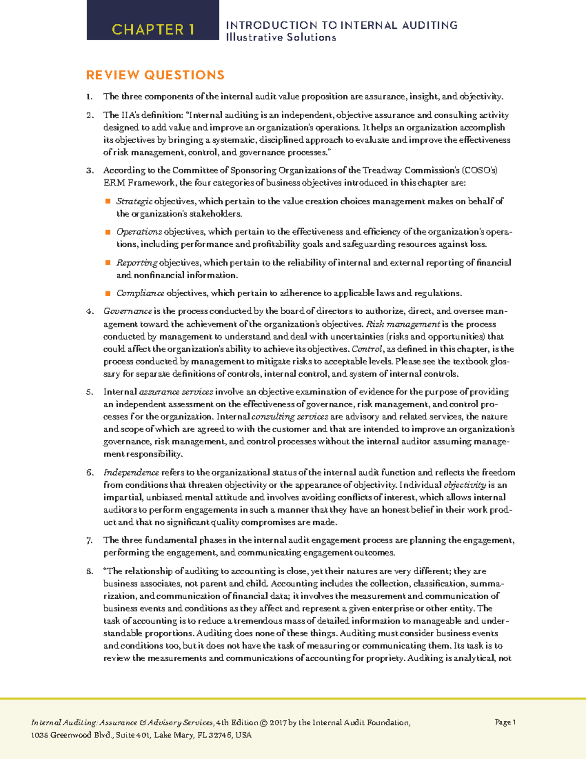 CHAPTER 1: INTRODUCTION TO INTERNAL AUDITING - Illustrative Solutions ...