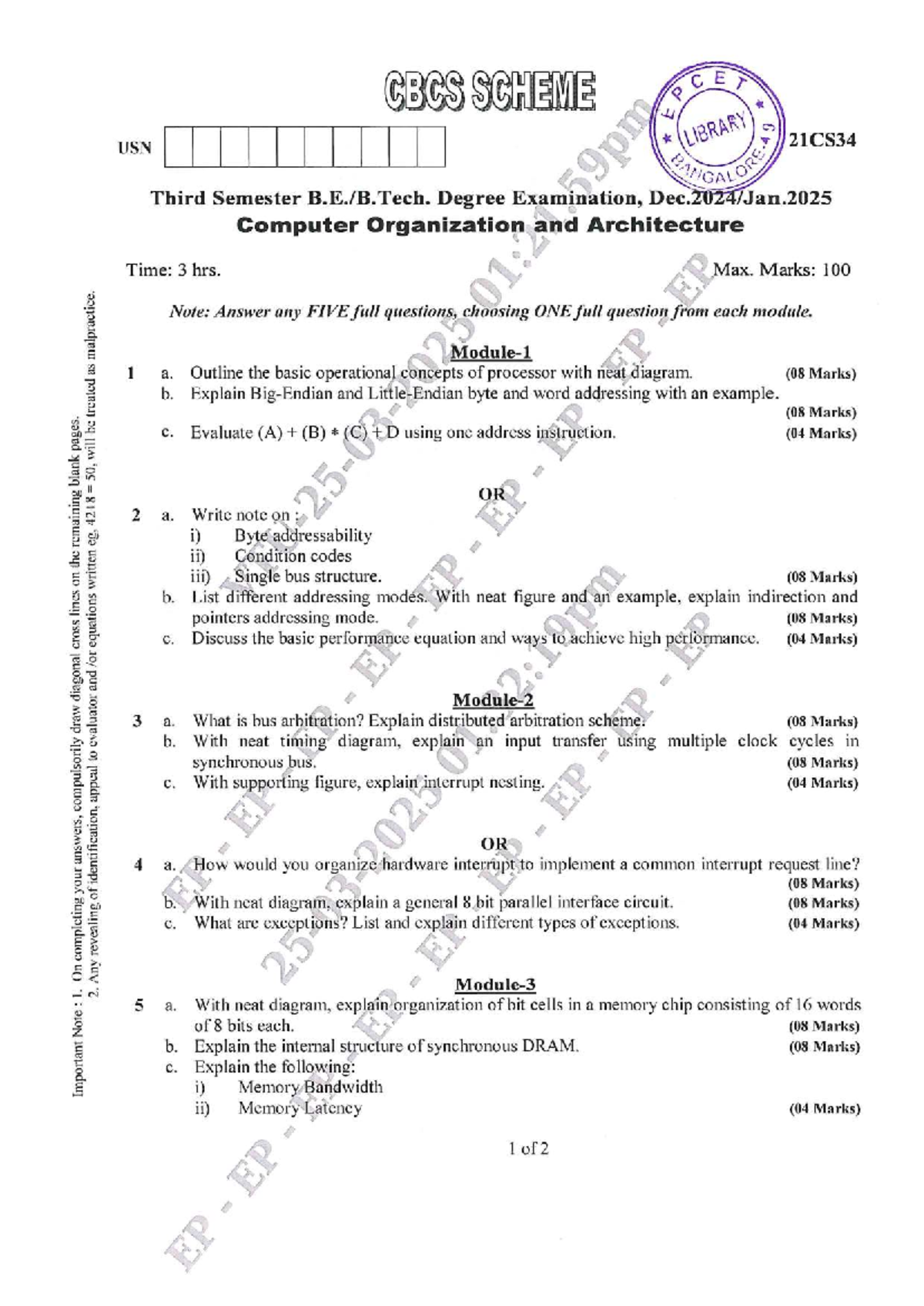 21CS34 - Computer Organization & Architecture Exam Notes - Studocu