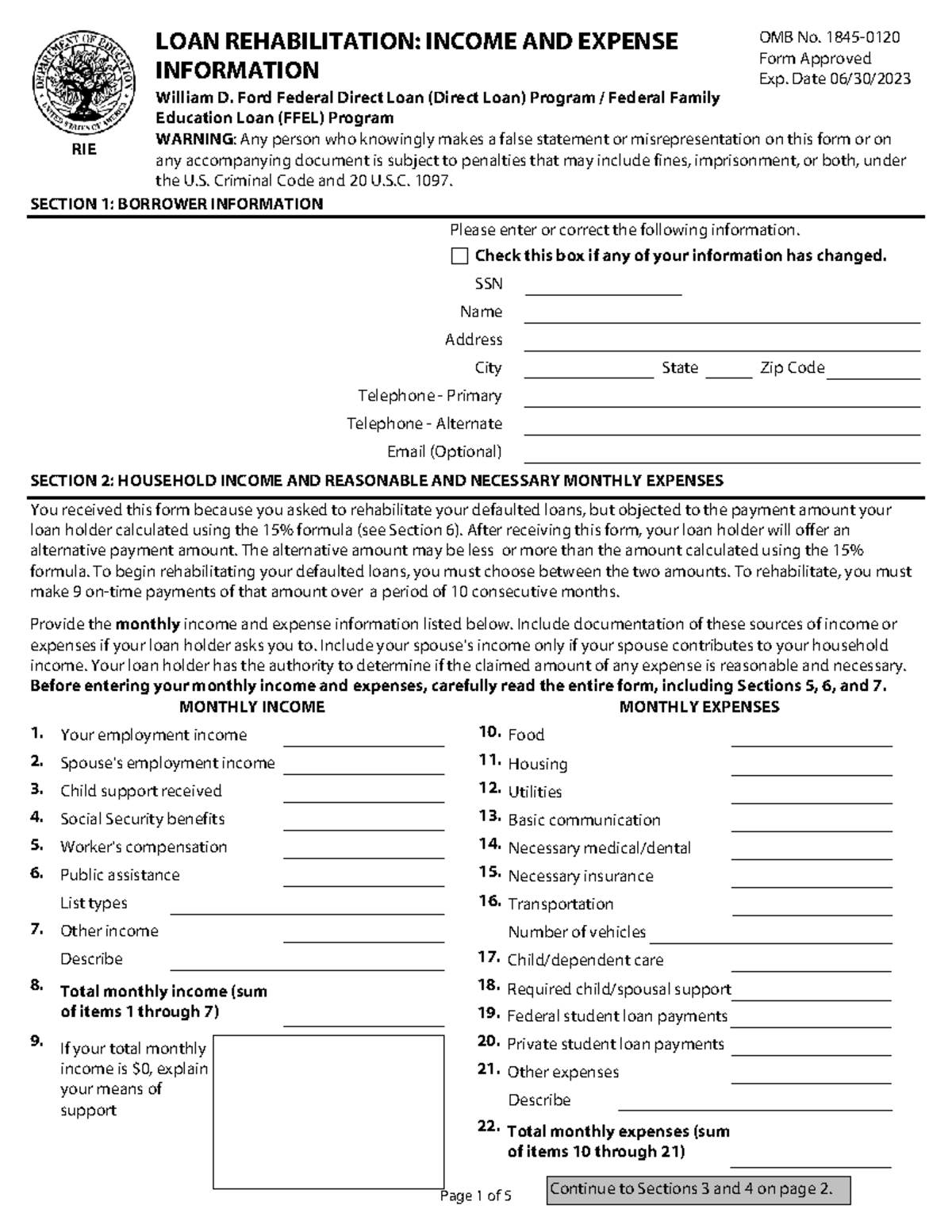 3780 - Loan Rehabilitation: Income & Expense Form Guide - Studocu