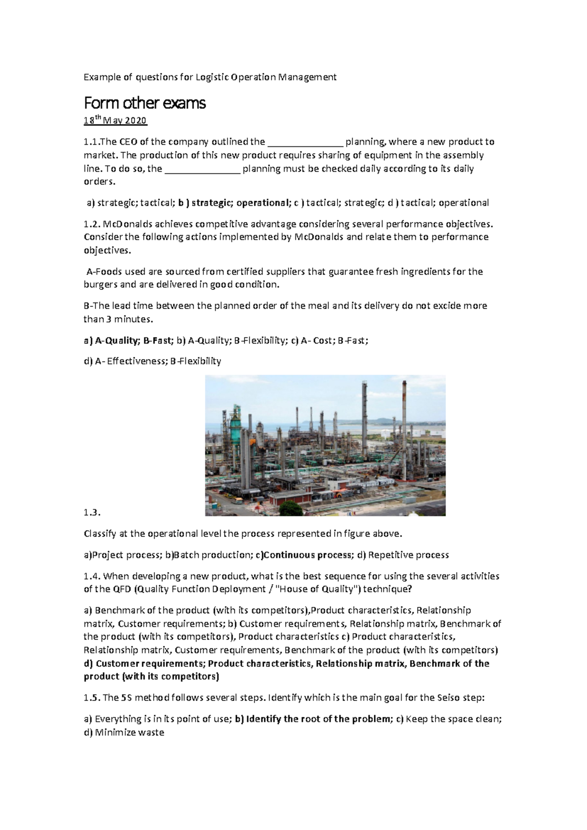 Example of questions for Logistic Operation Management - 1 CEO of the ...