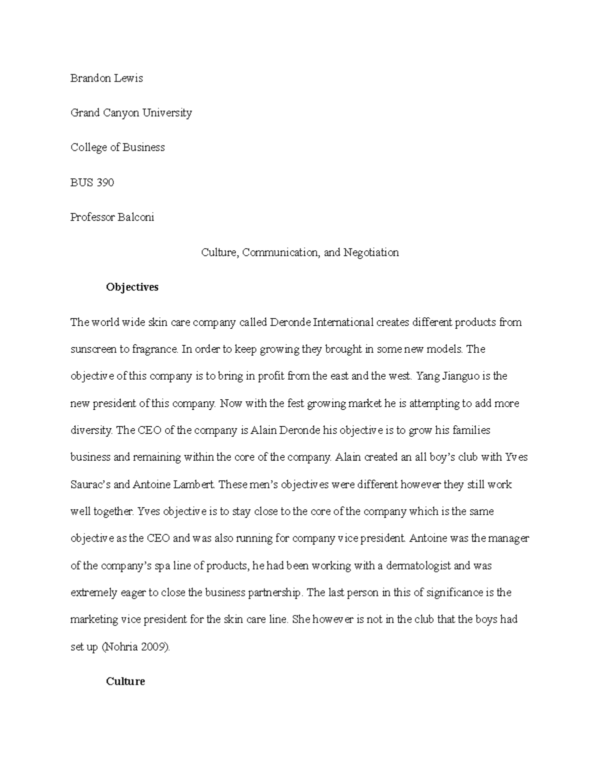 BUS 390 Final Exam: Culture, Communication, and Negotiation Case Study ...