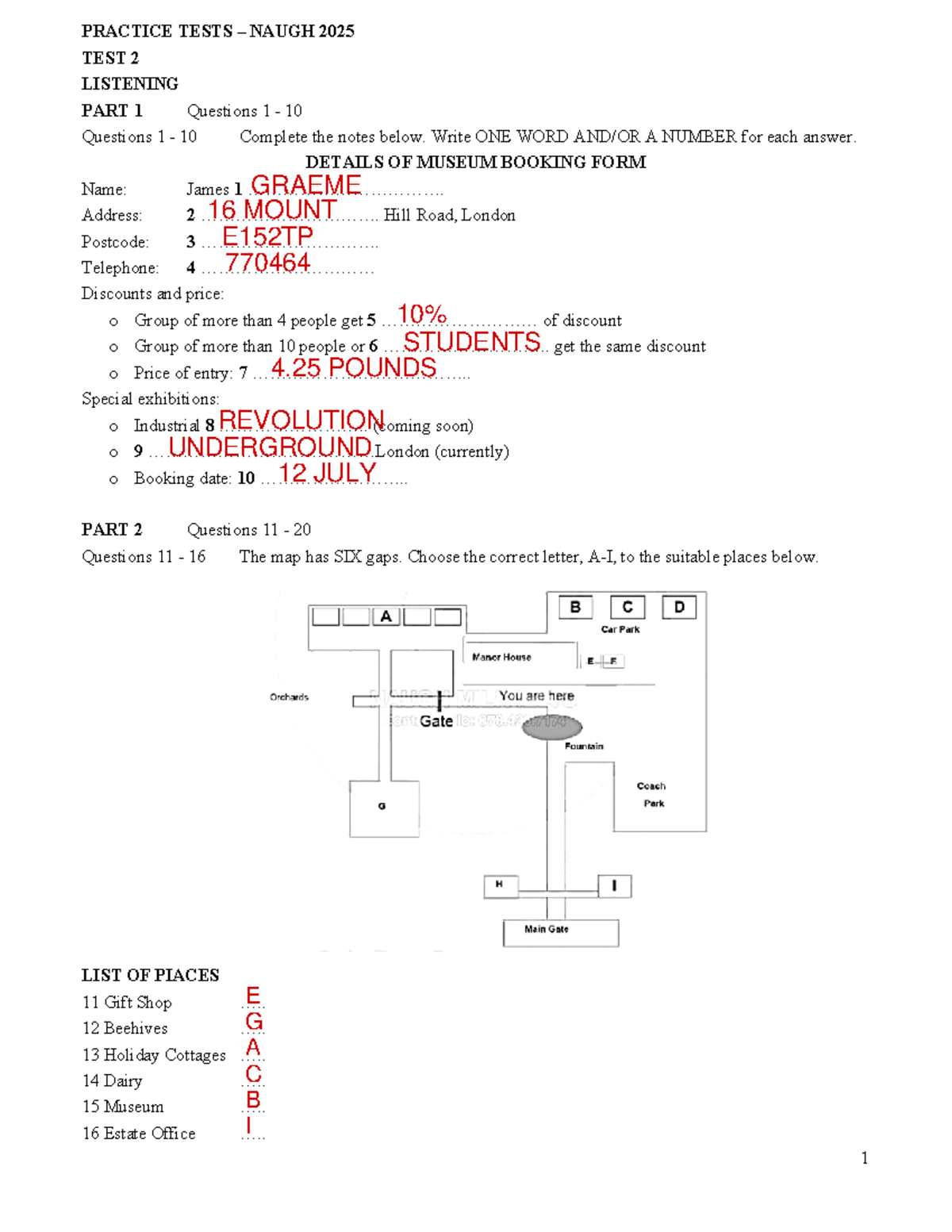 PRACTICE TESTS NAUGH 2025 TEST 2 LISTENING PART 1 & KEY - Studocu