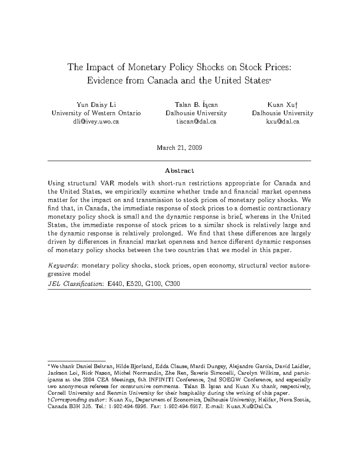 The Impact of Monetary Policy Shocks on Stock Prices: A Canada-US Study ...