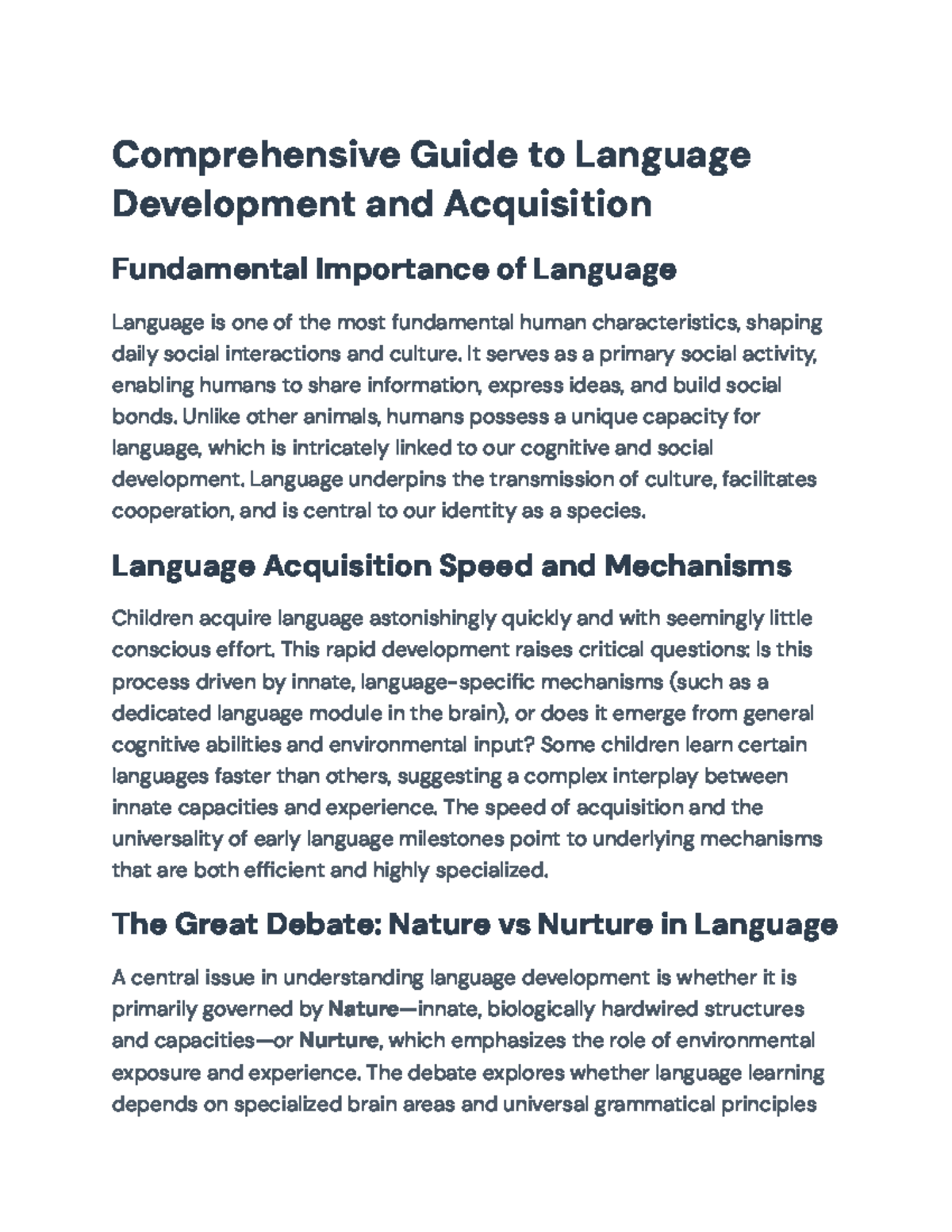 Comprehensive Overview of Language Acquisition Mechanisms and Theories ...