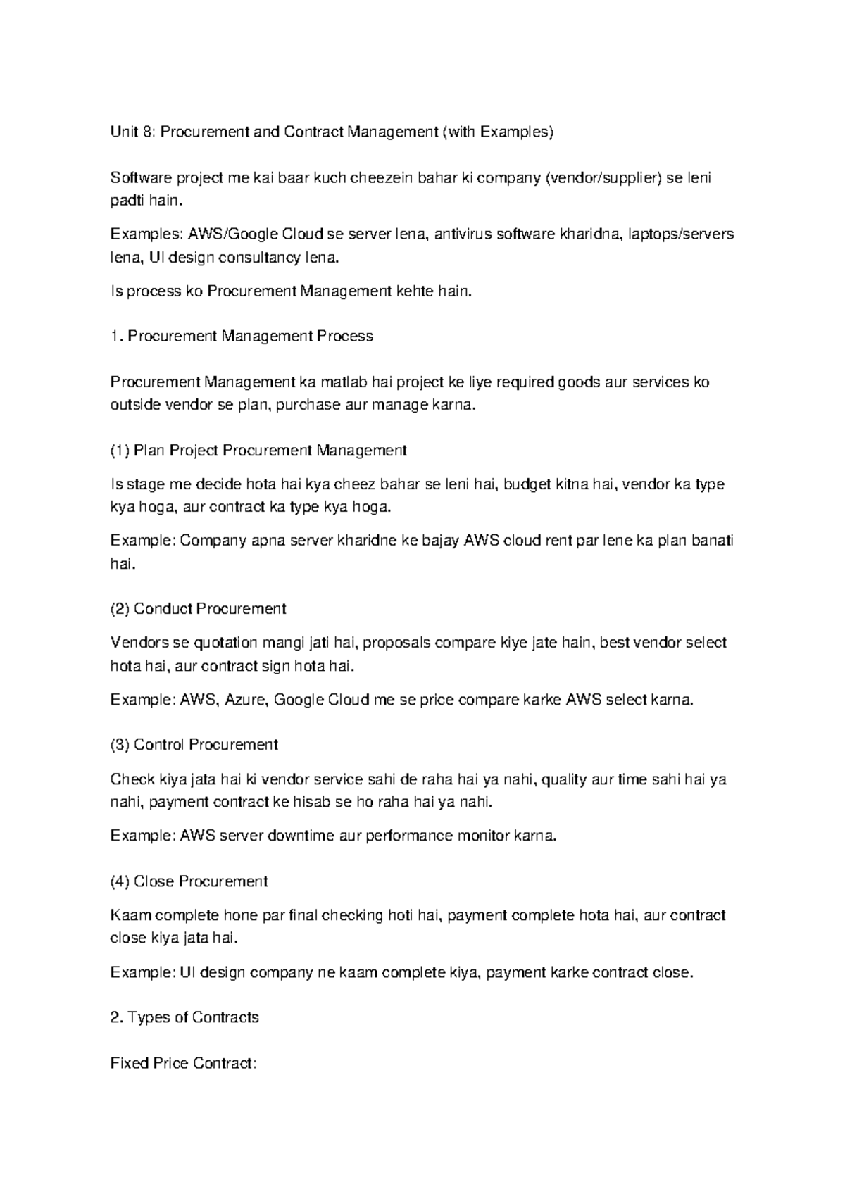 Unit 8: Procurement & Contract Management Overview with Examples - Studocu
