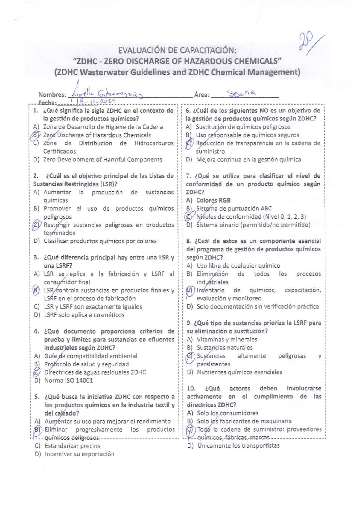 EVALUACIÓN DE CAPACITACIÓN: ZDHC en Gestión Química y Aguas Residuales ...