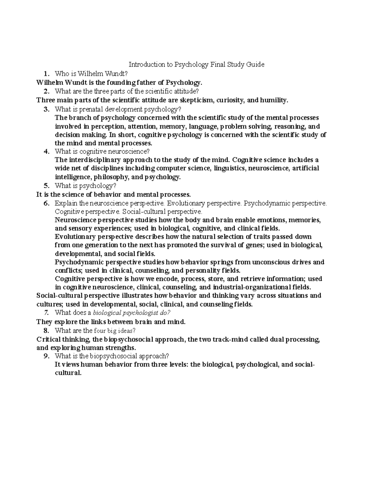 PSY 101 Final Exam Study Guide: Key Concepts in Psychology - Studocu