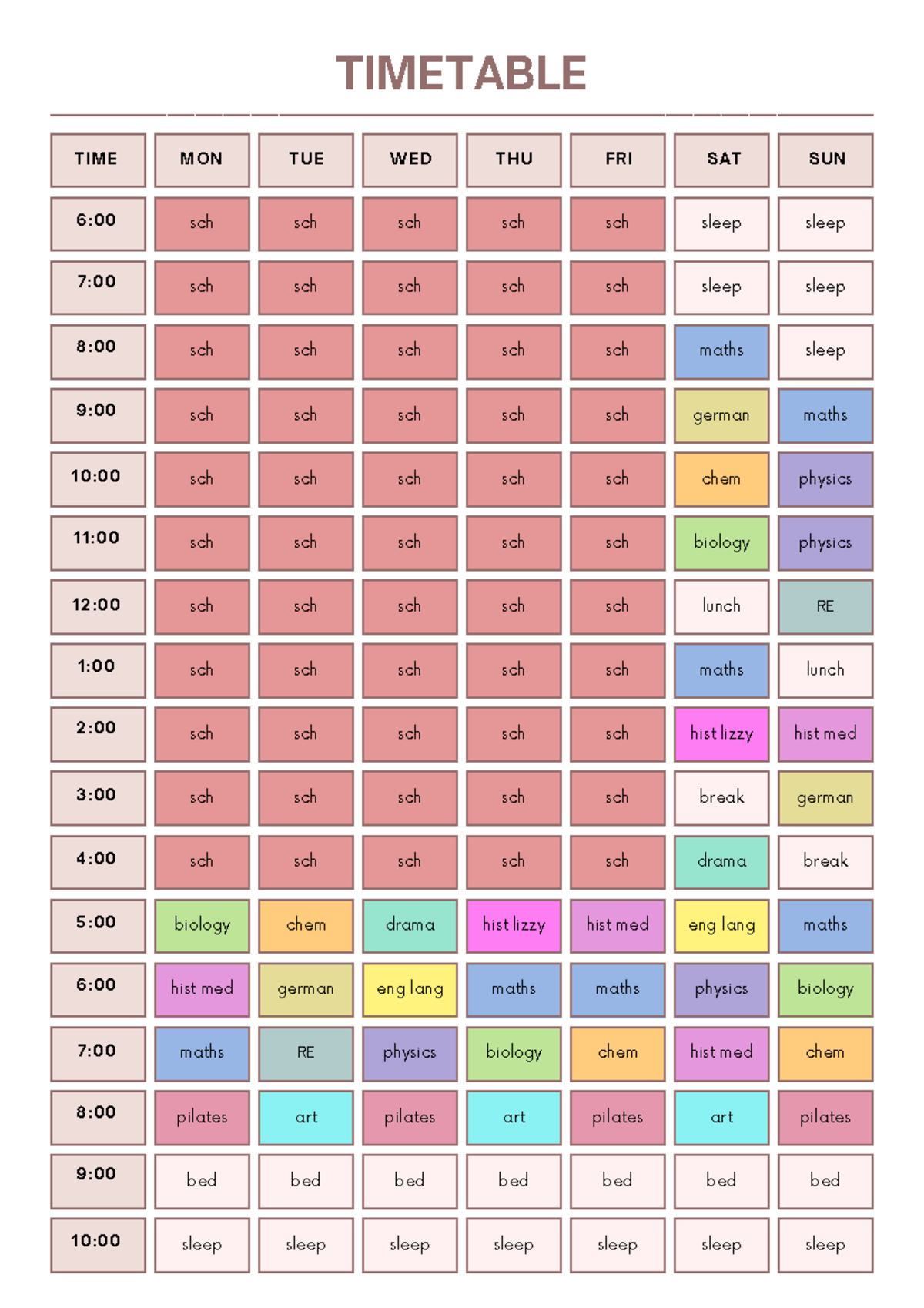 Study Timetable Planner: Weekly Schedule Overview - Studocu