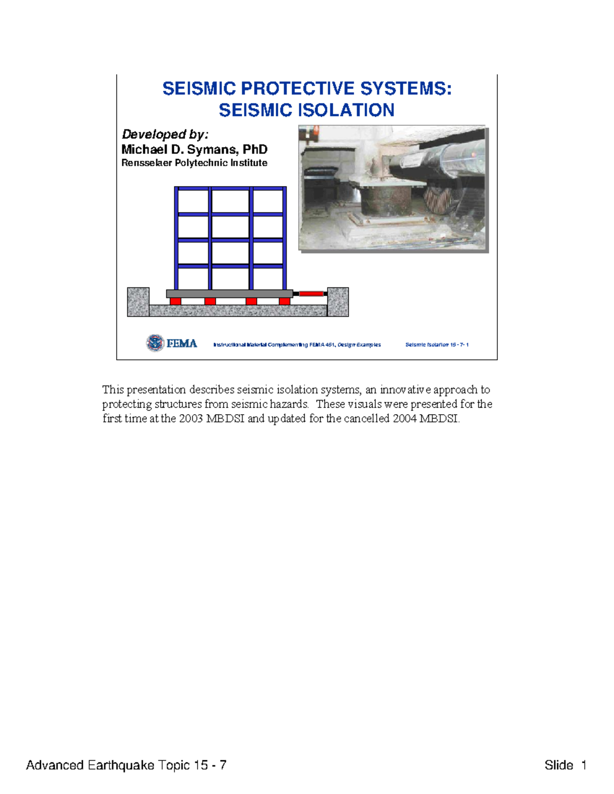 Advanced Earthquake Engineering Topic 15: Seismic Isolation Notes - Studocu