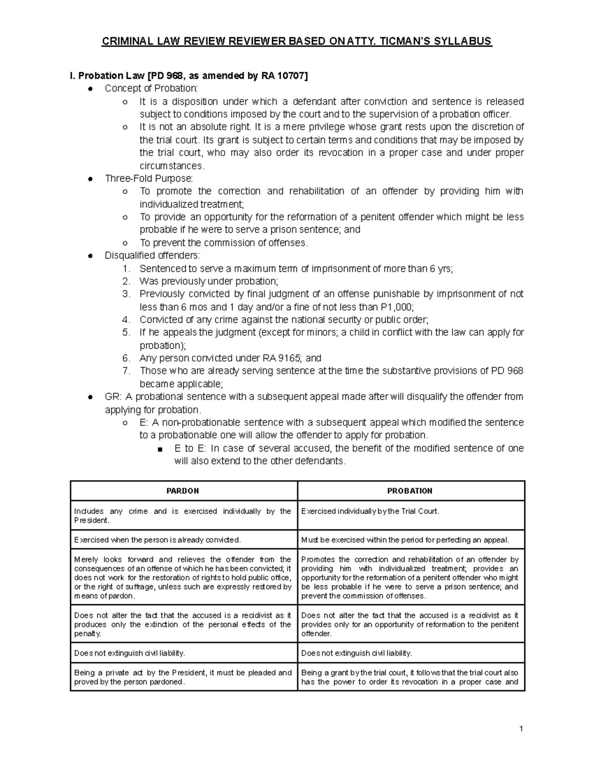 Criminal Law Review - Midterm Exam Notes [PD 968, RA 4103] - Studocu