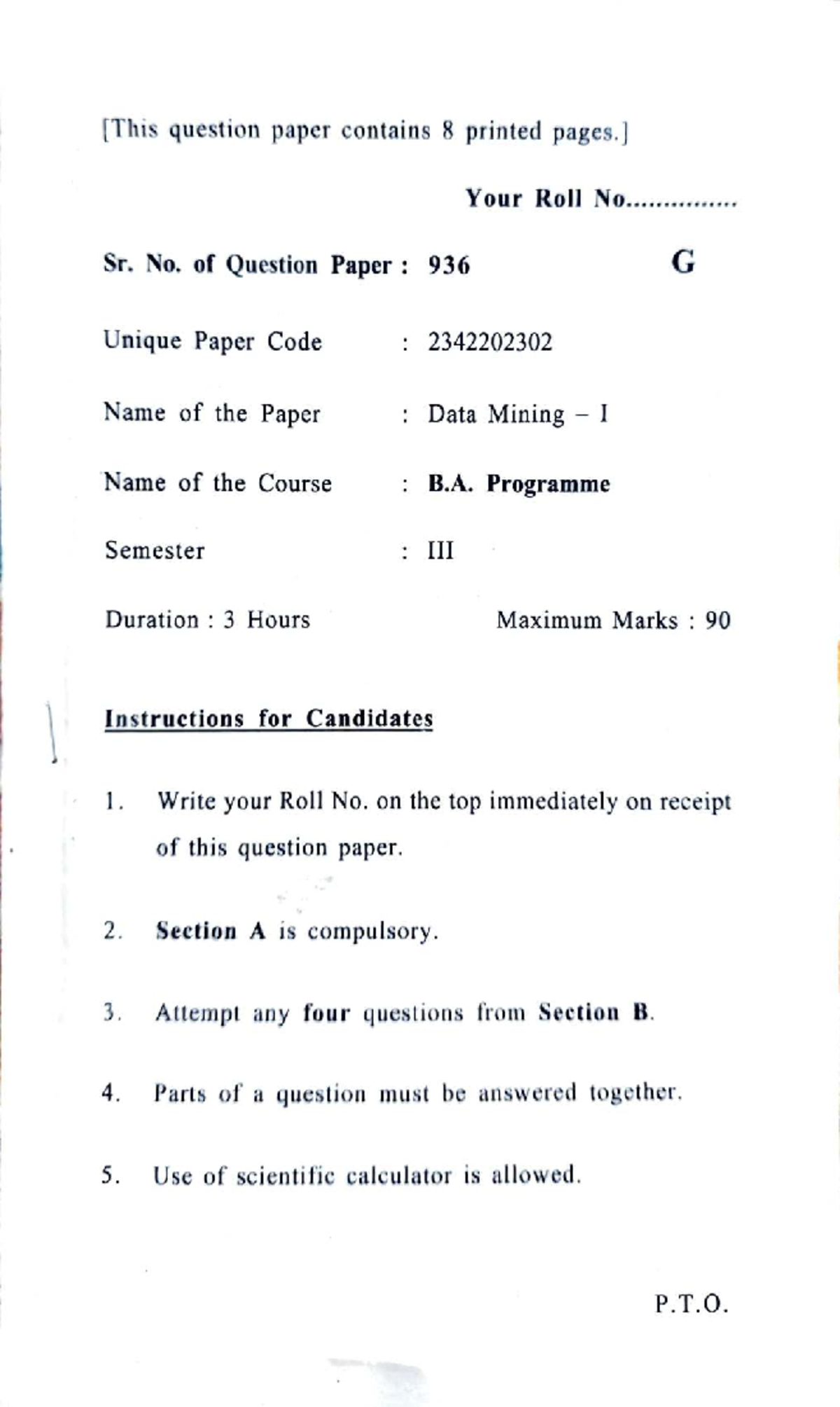 PYQ DM-1: Previous Year Question Paper for Data Mining I - Studocu