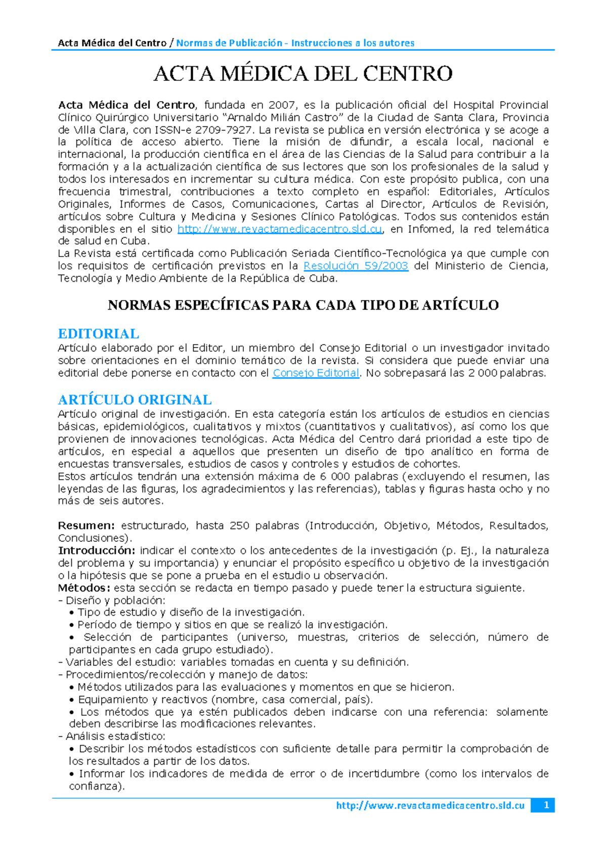 Normas para autores - Ddse - ACTA MÉDICA DEL CENTRO Acta Médica del ...