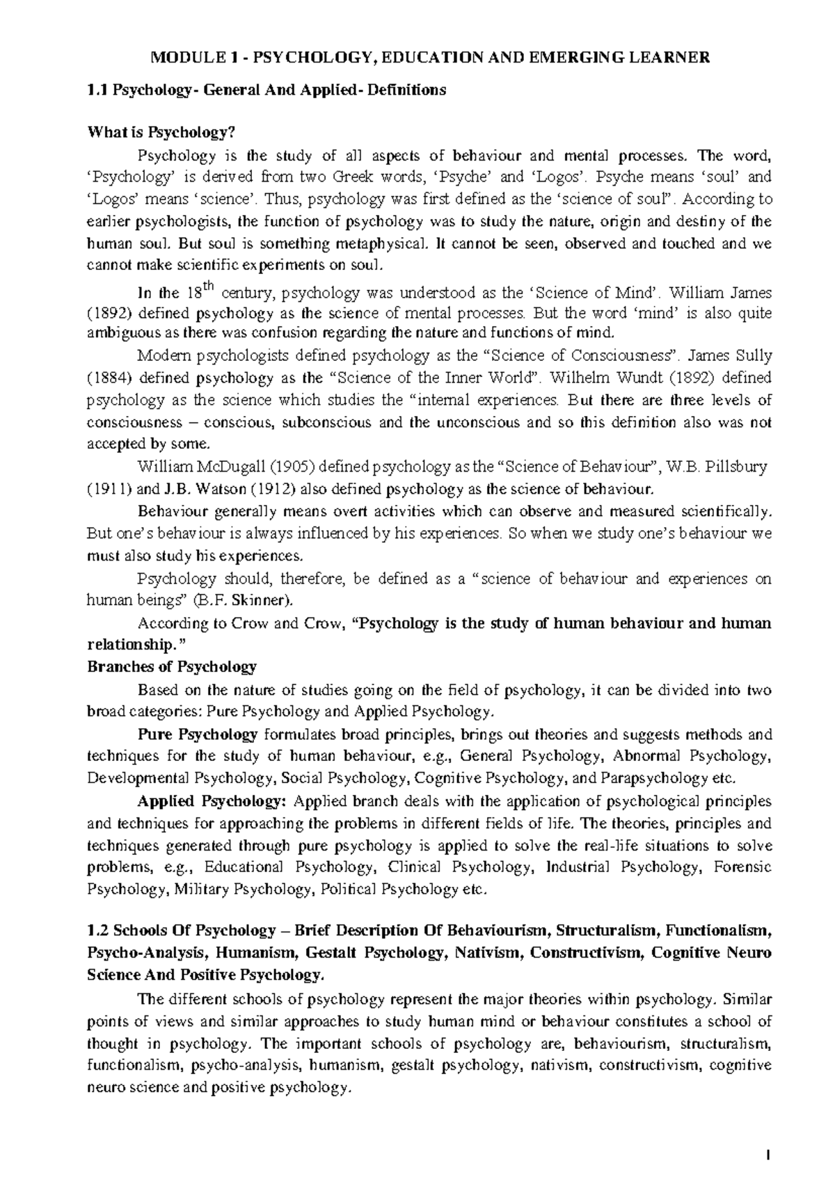 Edu 102 Psychology - MODULE 1 - PSYCHOLOGY, EDUCATION AND EMERGING ...