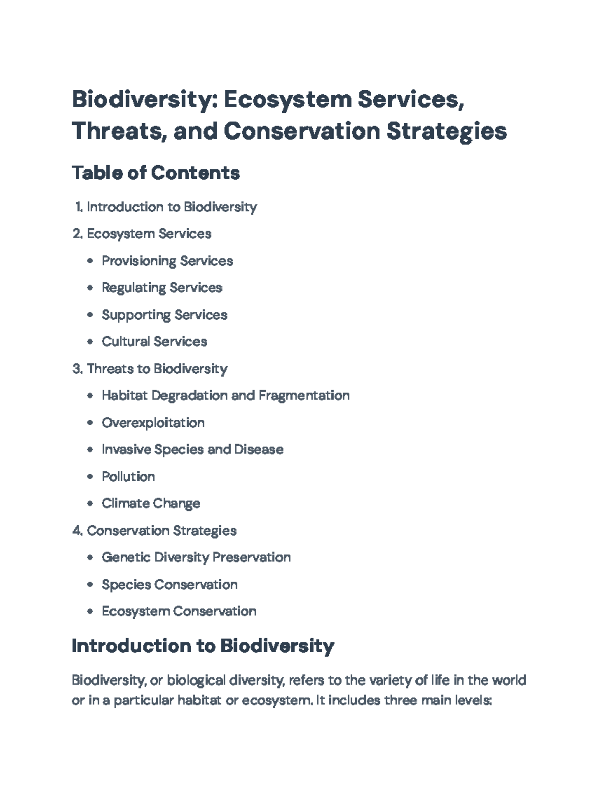 Biodiversity Conservation: Ecosystem Services & Threats Analysis - Studocu