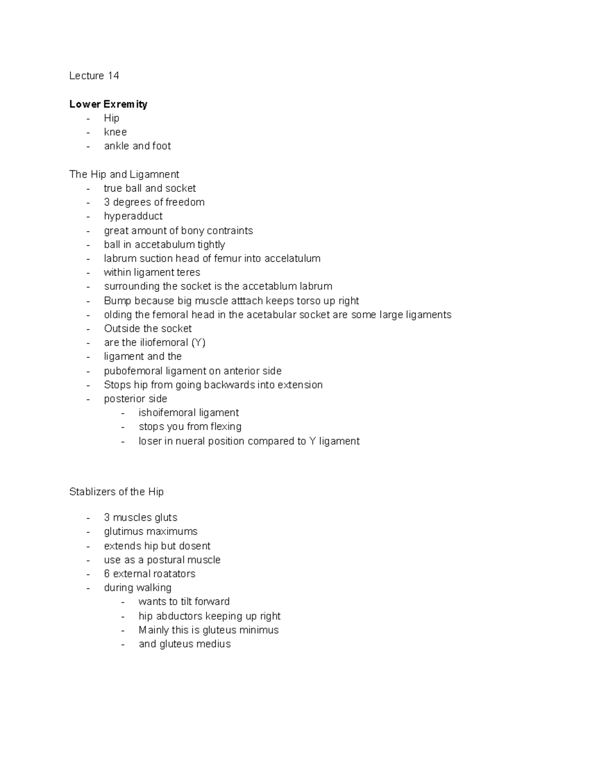 Lecture 14: Lower Extremity Anatomy - Hip, Knee, Ankle, and Foot - Studocu