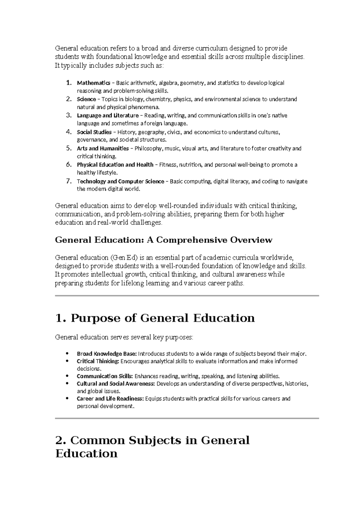 General Education New - General education refers to a broad and diverse ...