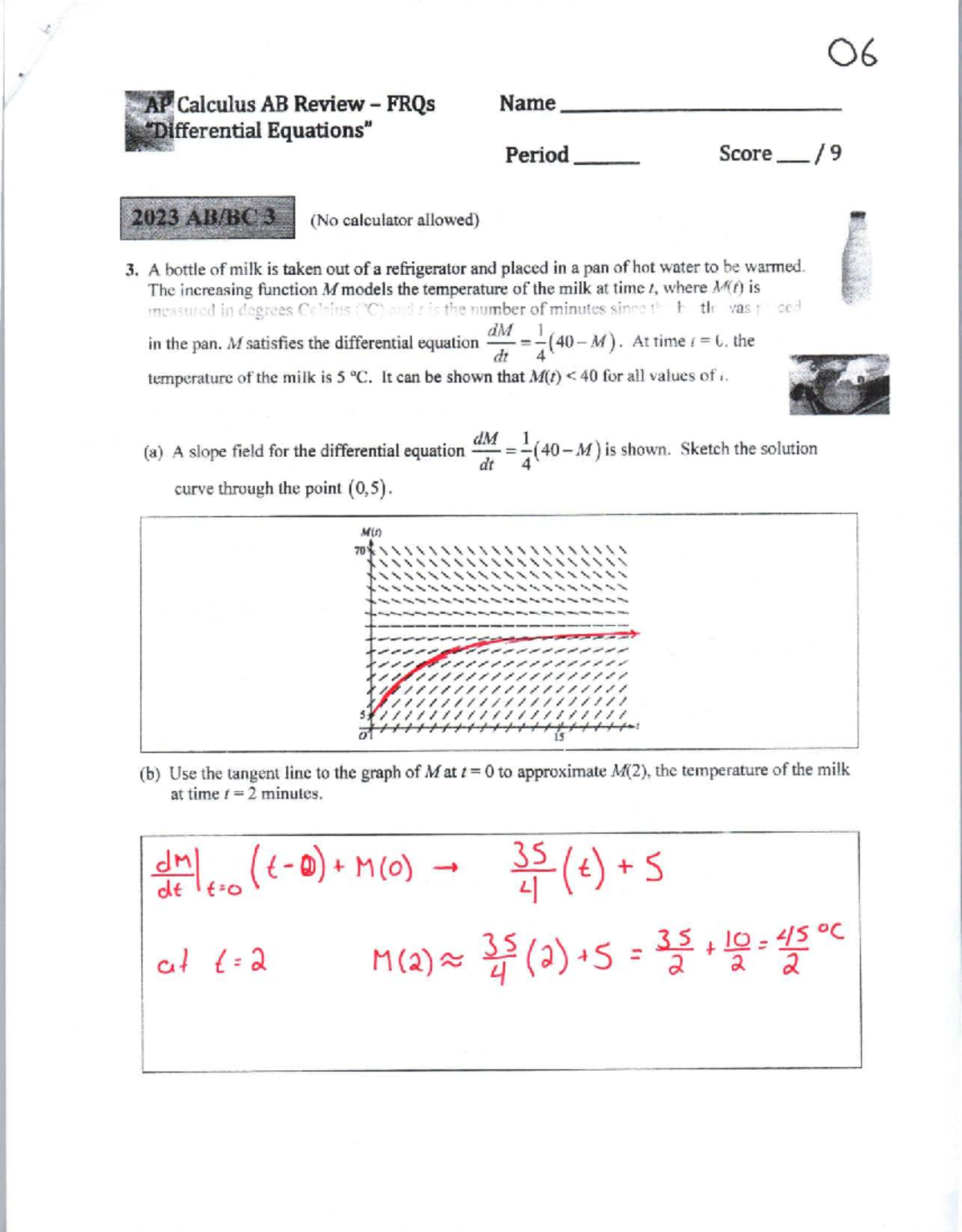 Calculus AB Review FRQs: Differential Equations (06) - Studocu