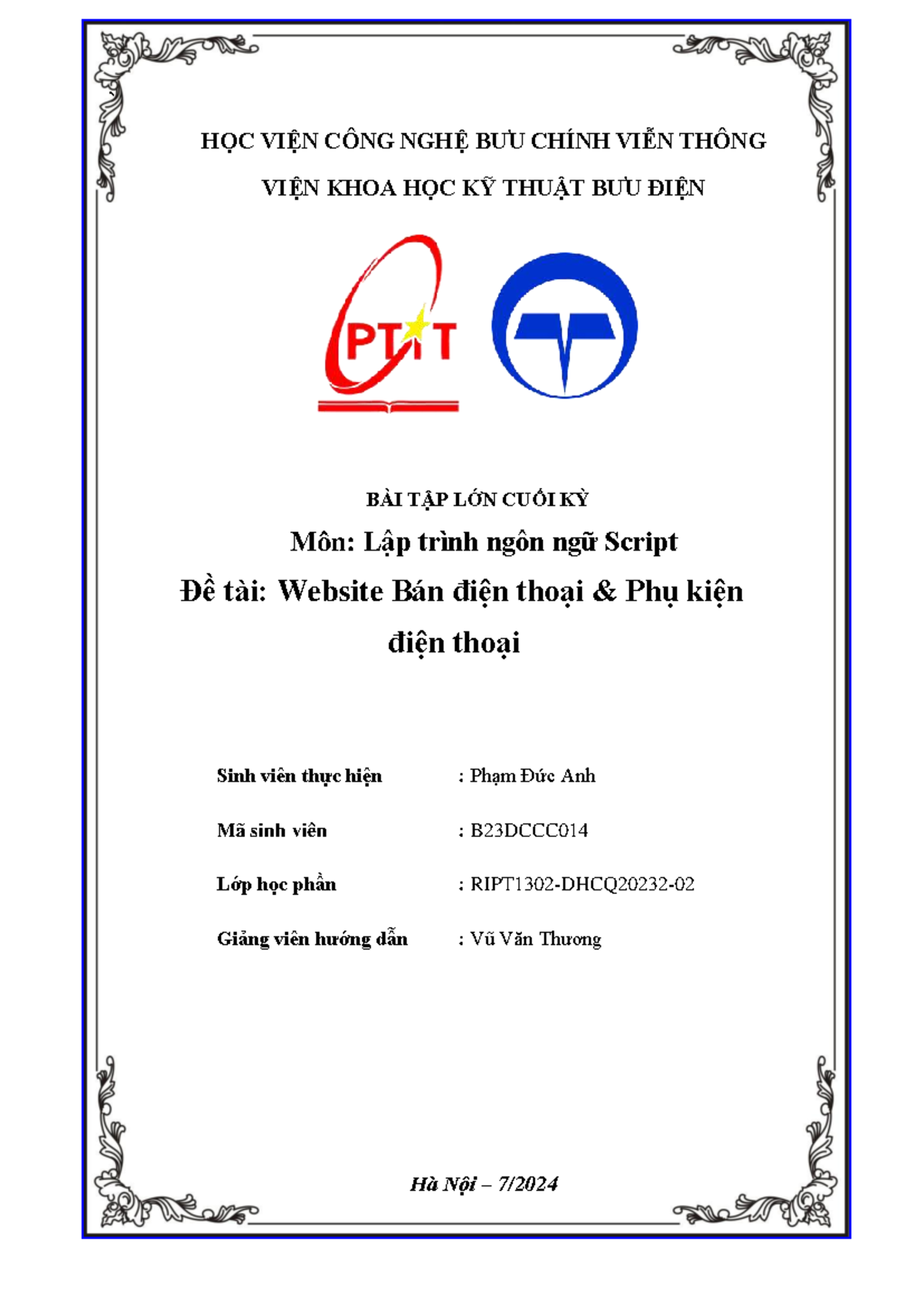 BÀI TẬP LỚN CUỐI KỲ Môn: …