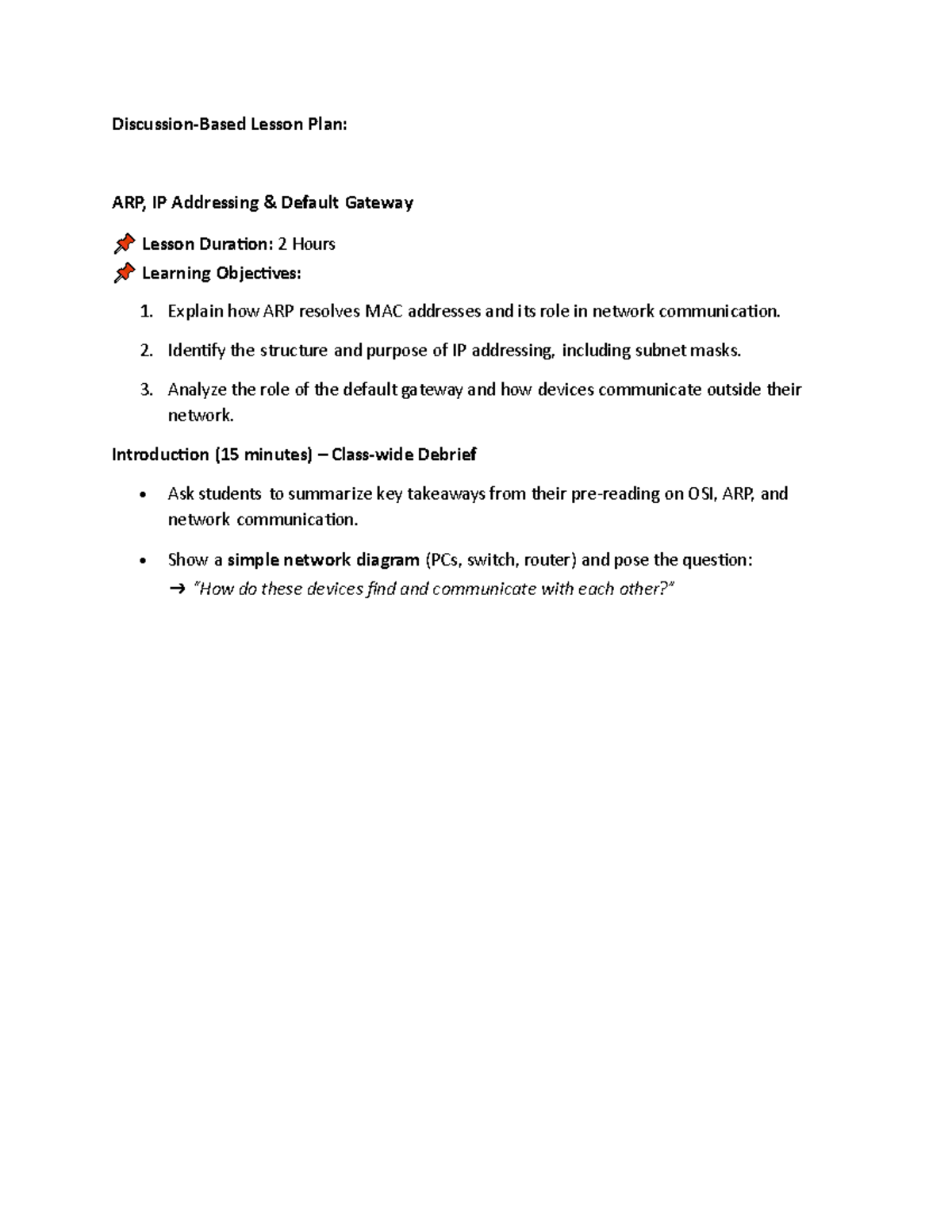 Session Group - notes - Discussion-Based Lesson Plan: ARP, IP ...