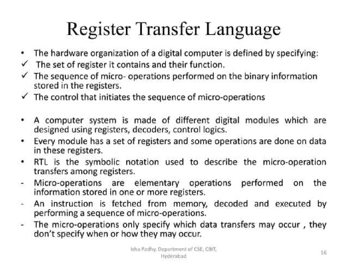 COA CSE UNIT 1-2 - Understanding Register Transfer Language and ...
