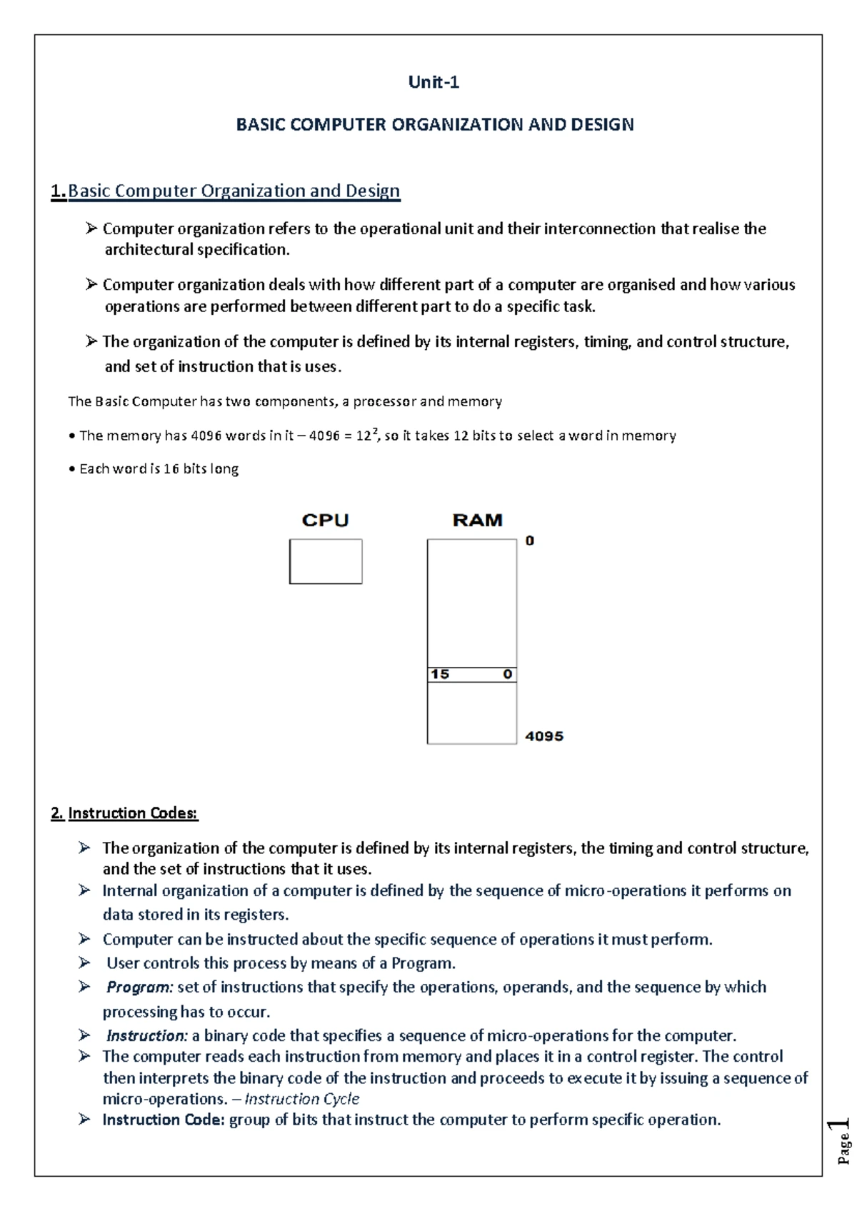 UNIT I CAAL - Unit-1: Basic computer organisation and design ...