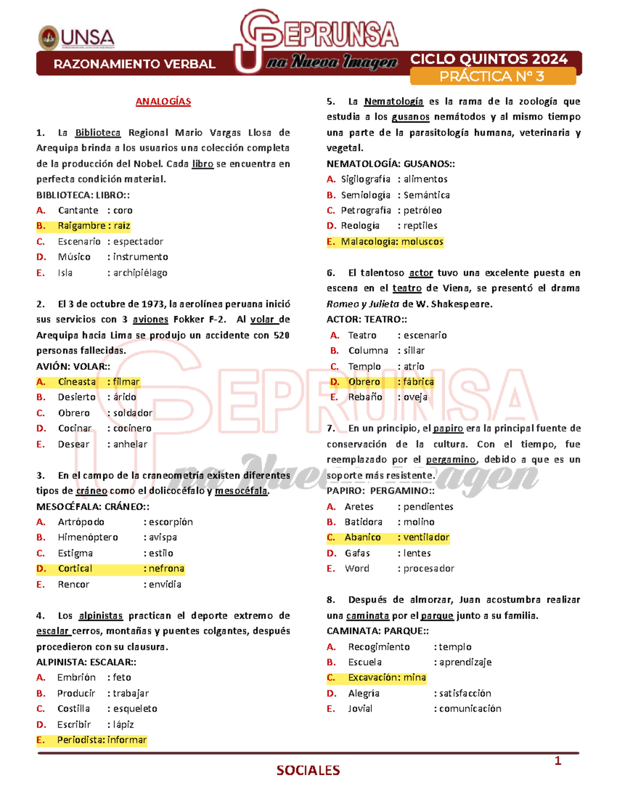 Práctica N° 3: Analogías y Comprensión de Textos - RAZ 2024 - Document Preview