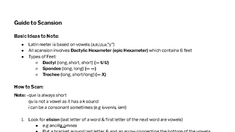 LAT 101: Quick Guide to Scansion and Latin Meter Basics - Studocu