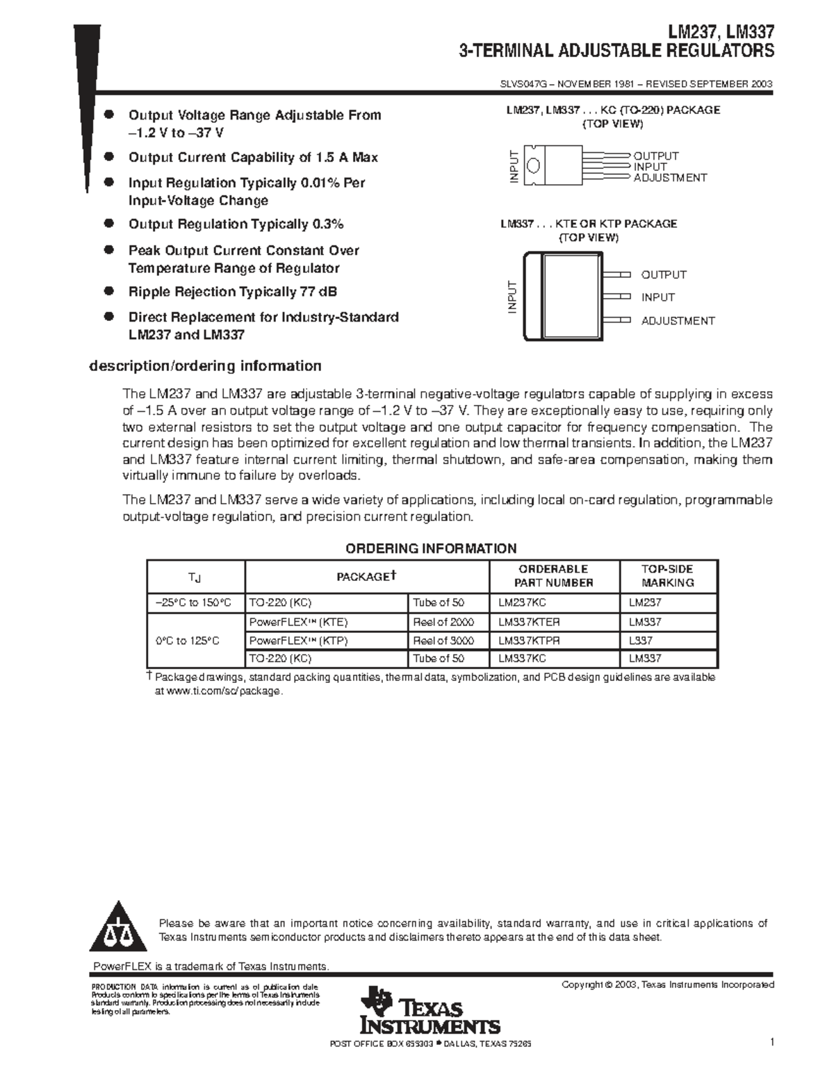LM237, LM337 Adjustable Regulators Overview and Specifications - Studocu
