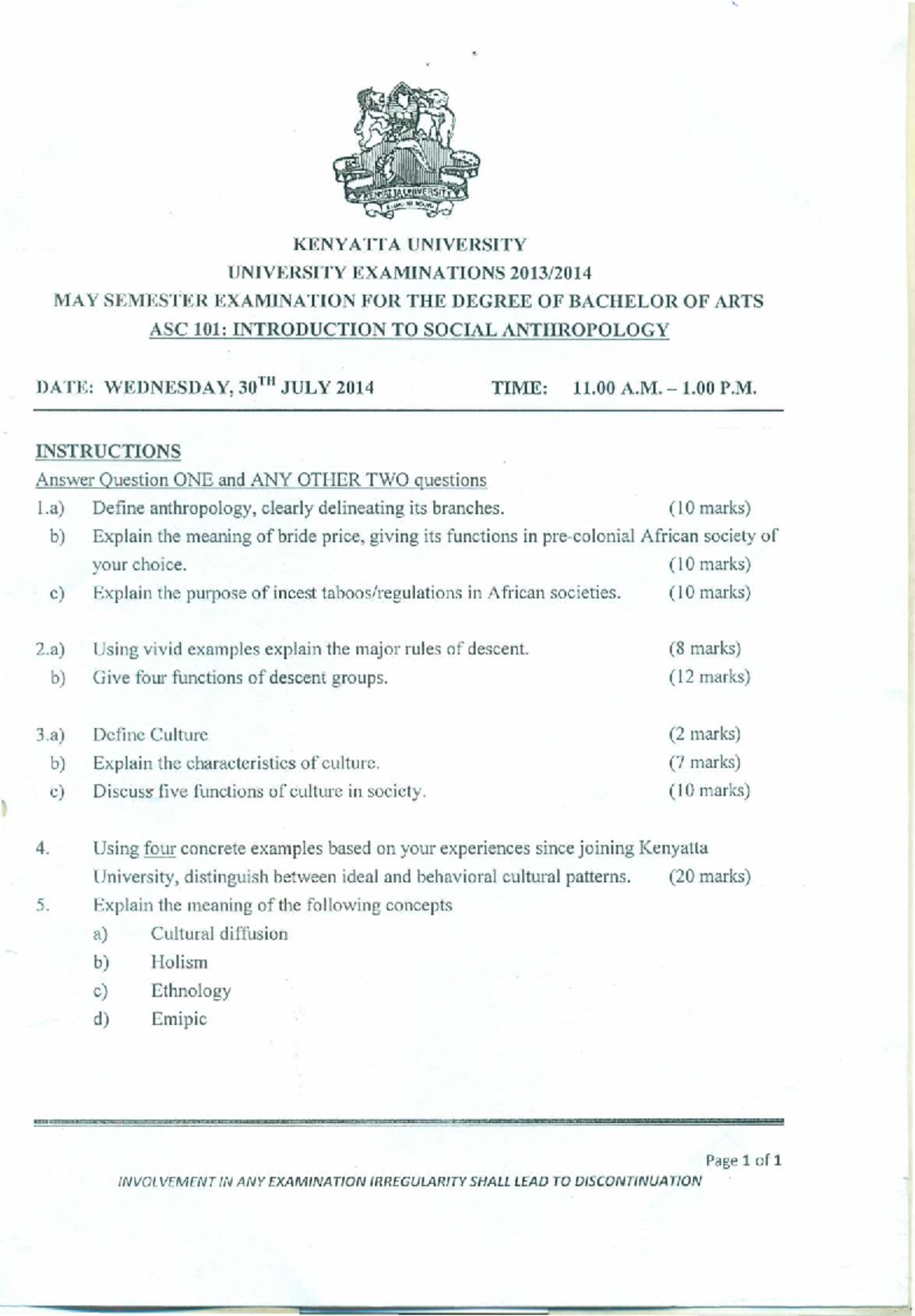 ASC 101: Introduction to Social Anthropology Exam Notes - Studocu