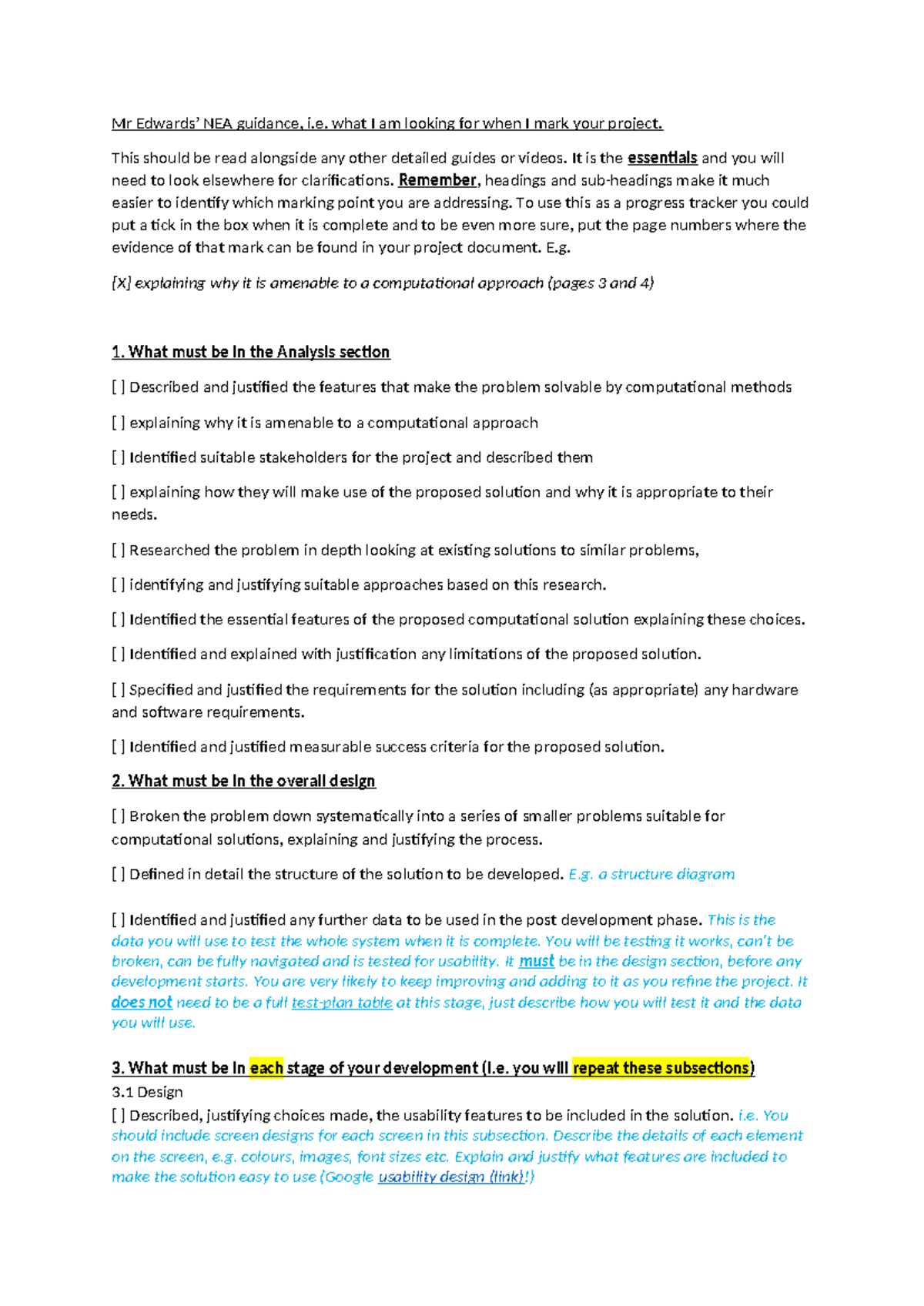Mr NEA Guidance: Key Marking Criteria for Your Project - Studocu