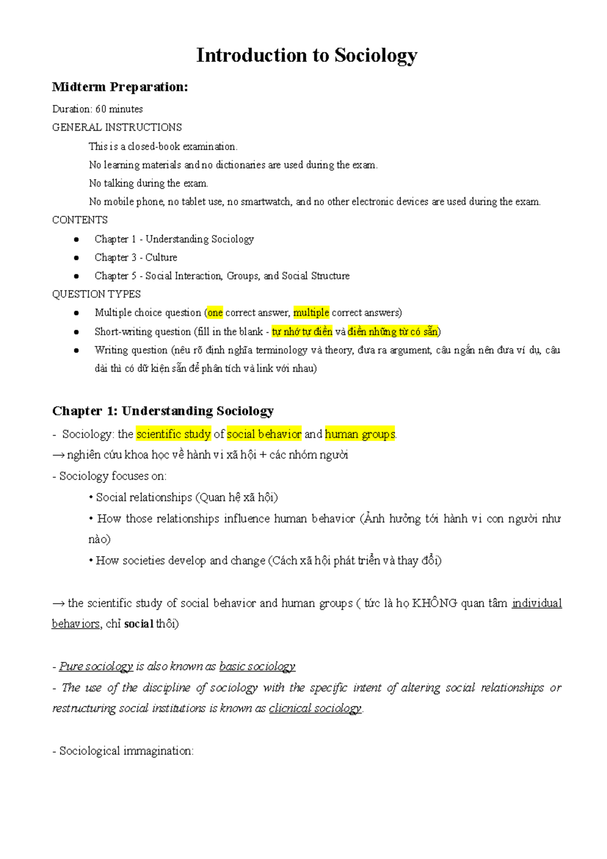 Sociology 101 - Midterm Exam Prep Notes on Social Theories and Culture ...