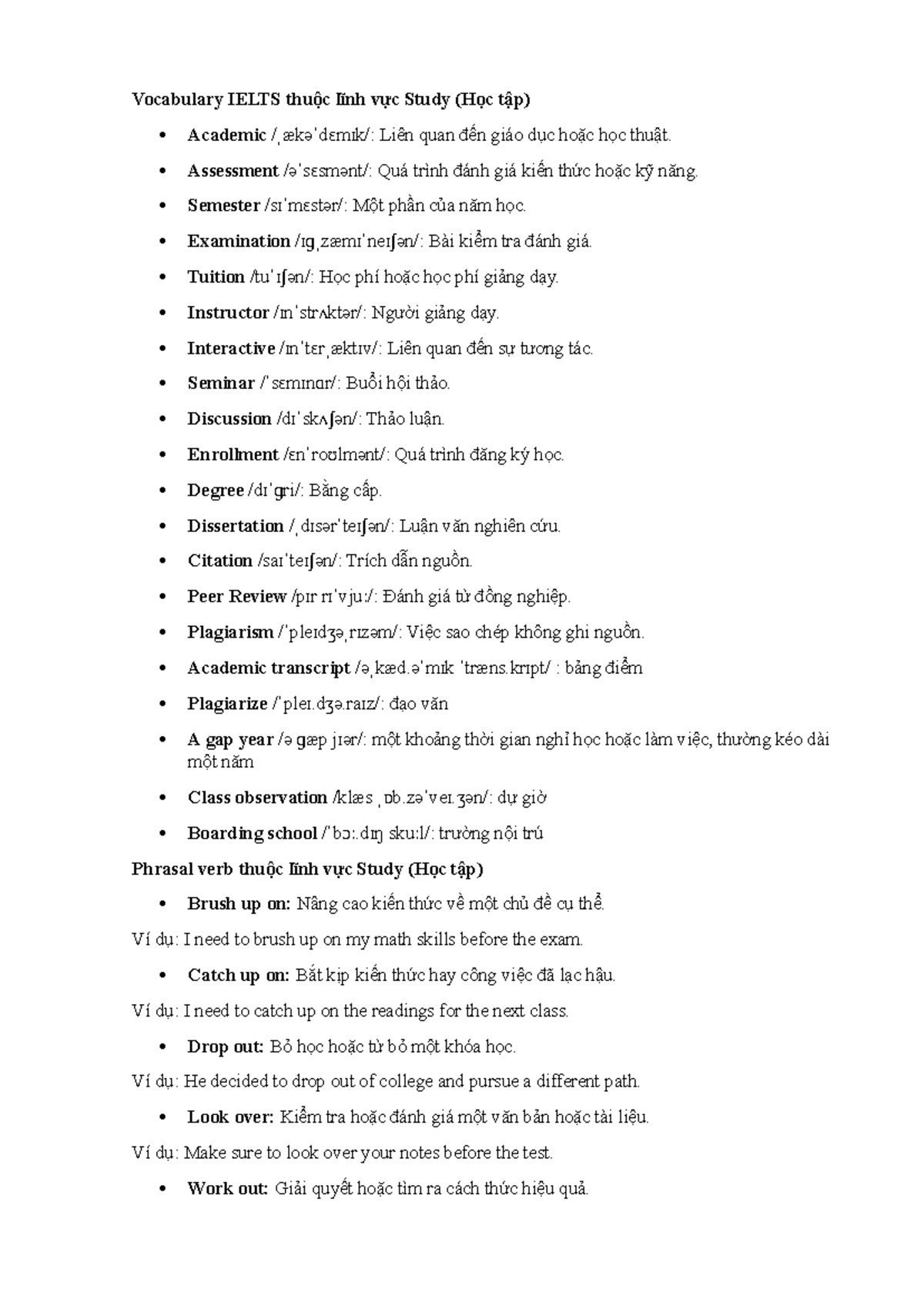 Vocabulary for IELTS: Academic Study Terms and Phrasal Verbs - Studocu